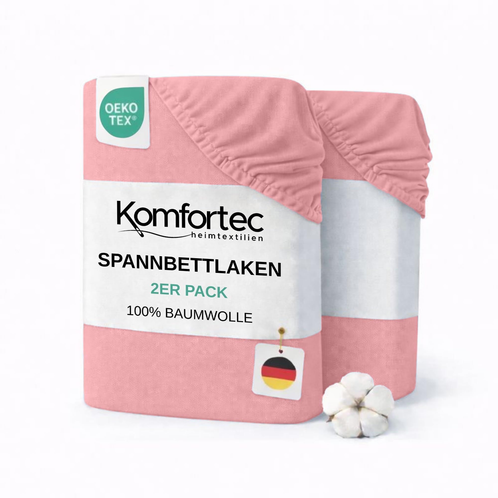 Komfortec Spannbettlaken Jersey 2er Set 100% Baumwolle – 140x200 cm – Weich, Atmungsaktiv & Hautfreundlich – Mit Rundumgummi – Oeko-Tex Zertifiziert – Für Boxspring, Topper & Matratzen – Rosa