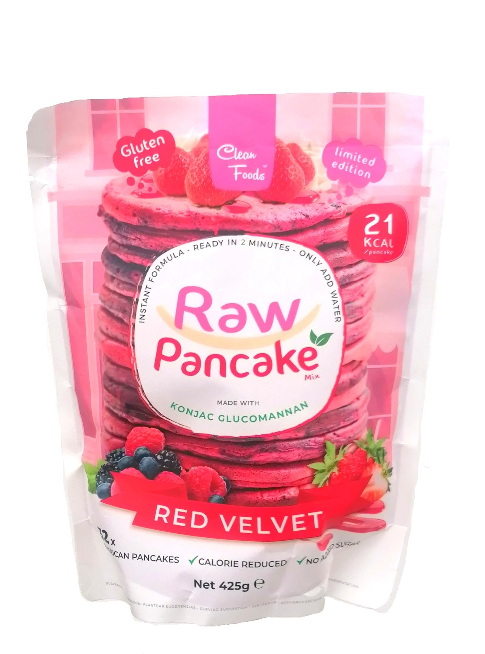 Cleanfoods Pancake 21 calorie l Pancake Red Velvet 425g l 32 pancake l 21 calorie/pancake l Konjac/Konjac Glucomannan l Preparazione in 2 minuti