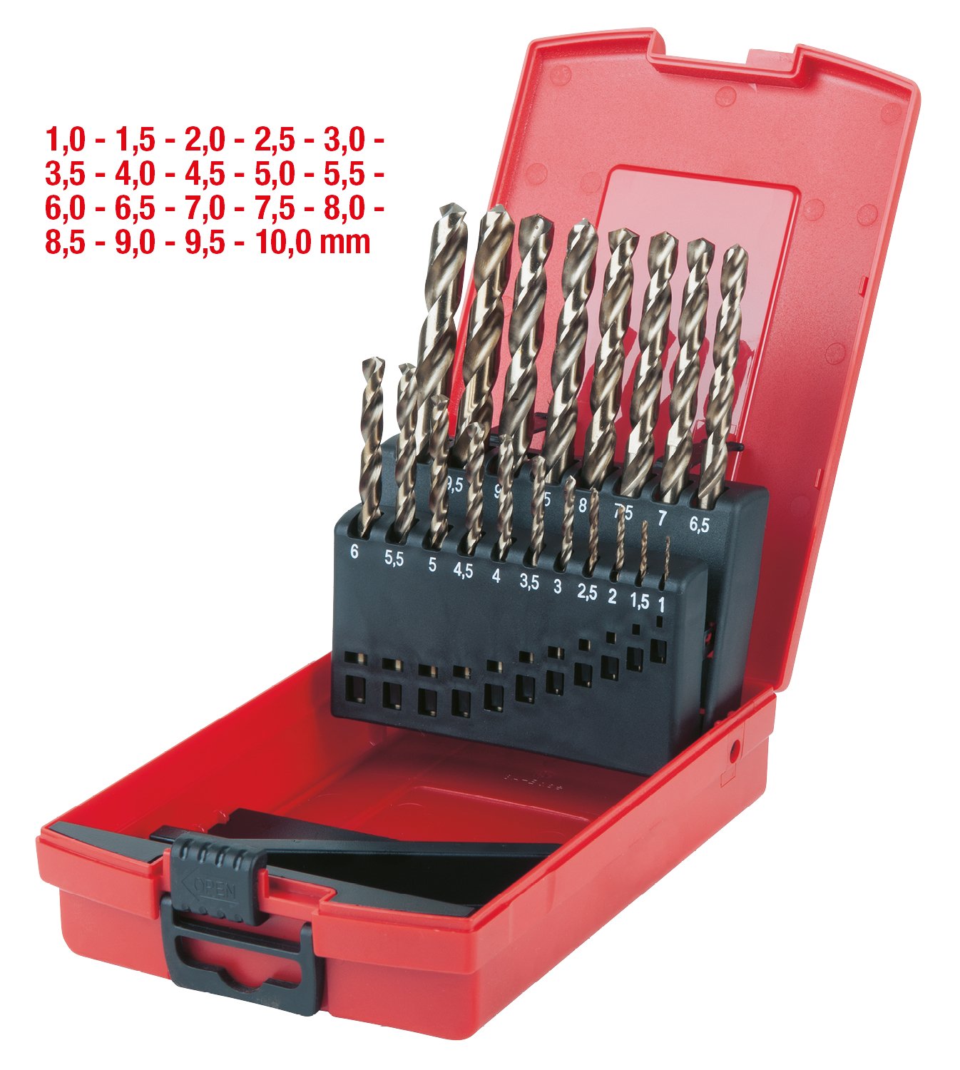 KS Tools 330.3620 Juego de brocas helicoidales HSS-G Co 5 en casete de plástico 19 pzs 1-10 mm