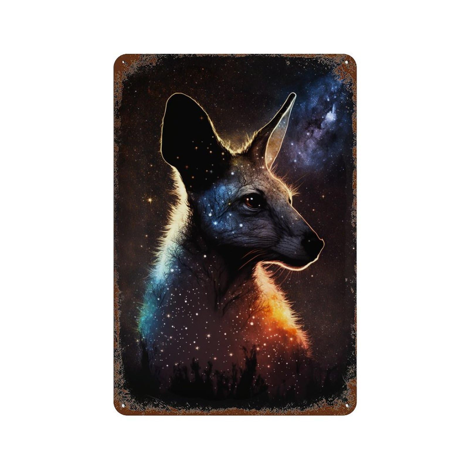 Galactic Kangaroo Profile Vintage Metal Tin Sign 11.8"x7.9", Ideal for Living Room, Hallway And Home Decor