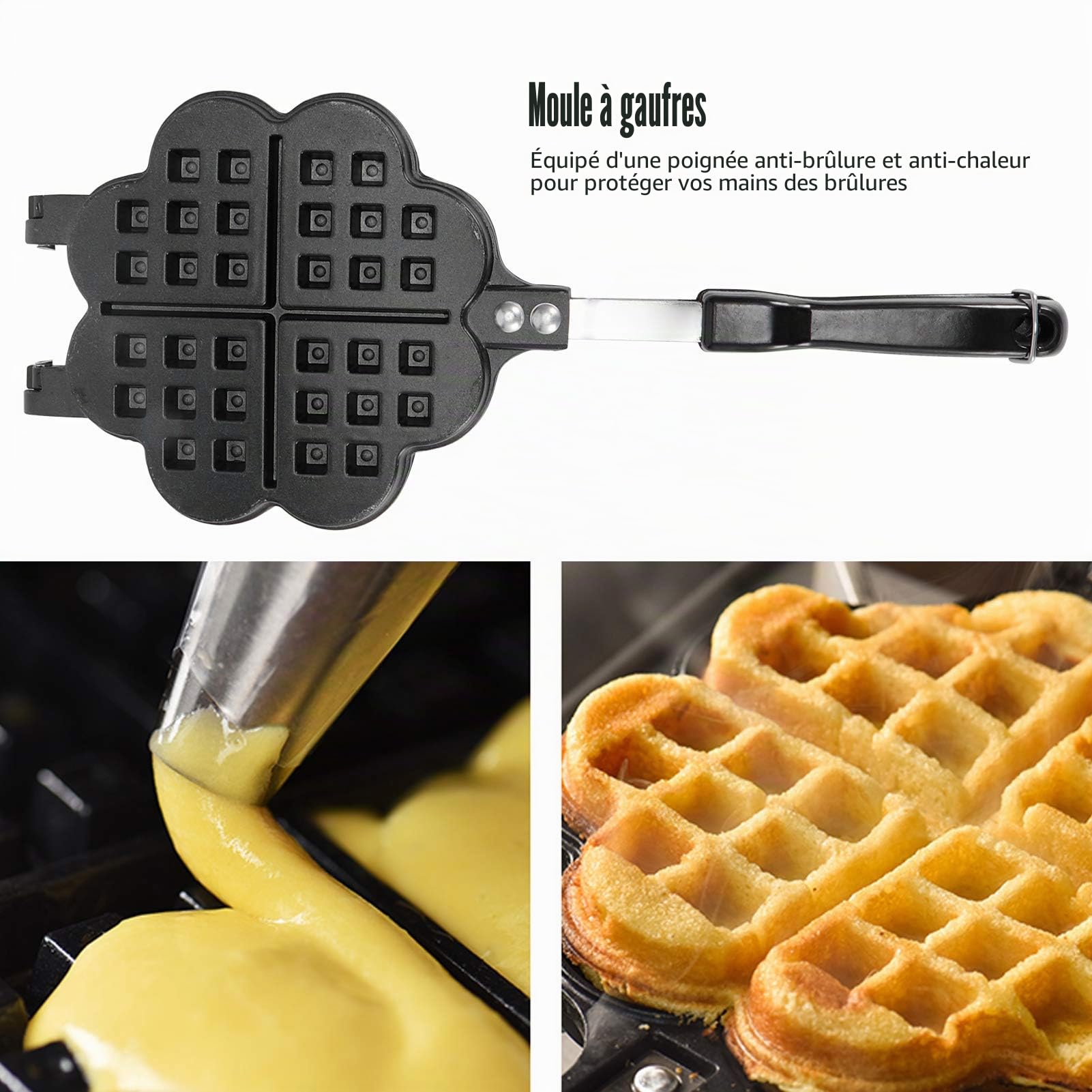 Cuisinière D'aluminium Gaufrier Belge Coeur Waffle Maker Appareil a Gauffre,Plaque De Cuisson Antiadhésive Portable, Pour Cuisinière à Gaz