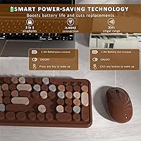 Vista 5 de Teclado y mouse inalámbricos, teclado retro de tamaño completo con teclas redondas, 2.4 GHz para Windows, Mac, laptop, PC, escritorio (café colorido)