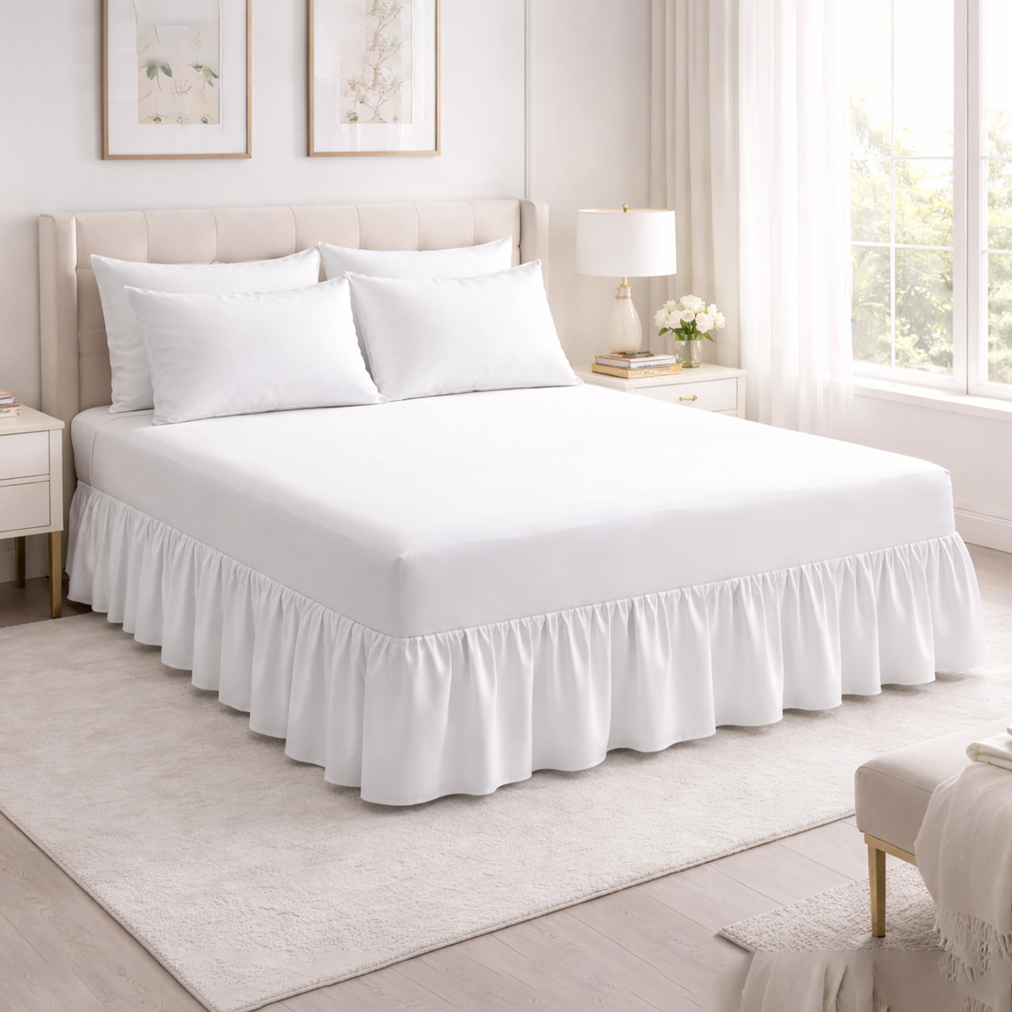 Reliancebedding White Single Valance Fitted Sheet 100% Egyptian Cotton 400Tc Luxury Frilled