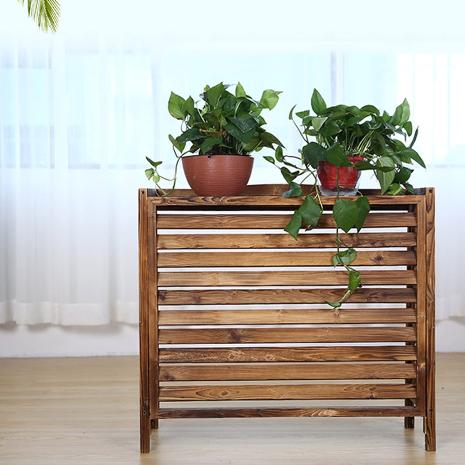 Persianas Resistentes A La Intemperie Cubiertas Centrales De Aire Acondicionado, Soporte De Flores Persianas De Exterior, Pantalla De Valla De Aire Acondicionado De Madera Maciza, para Prot