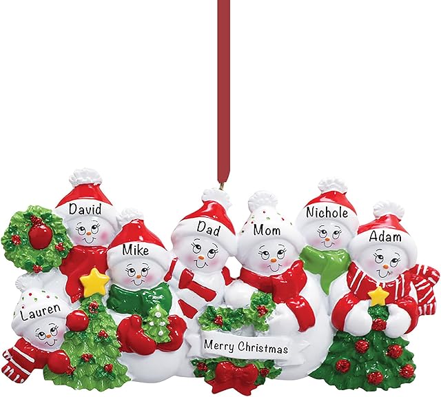 Personalized Christmas Ornaments Family of 7  Polyresin Snowman Family Ornament  Unique Family Christmas Ornaments 2022  Gifts for Mom, Dad, Kids, Grandma, Grandpa  Durable Family Décor