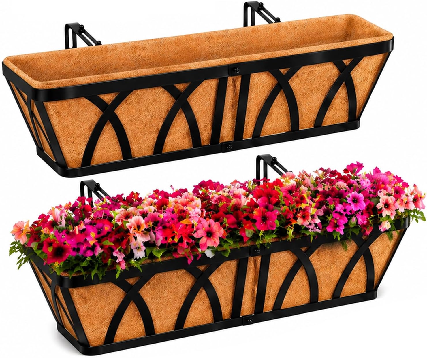 HKZ Deck Balcony Railing Planter Window Boxes - 2 Pack 24 Inch Planter Box, Balcony Planters Railing Hanging, Window Boxes Outdoor Fence Planters