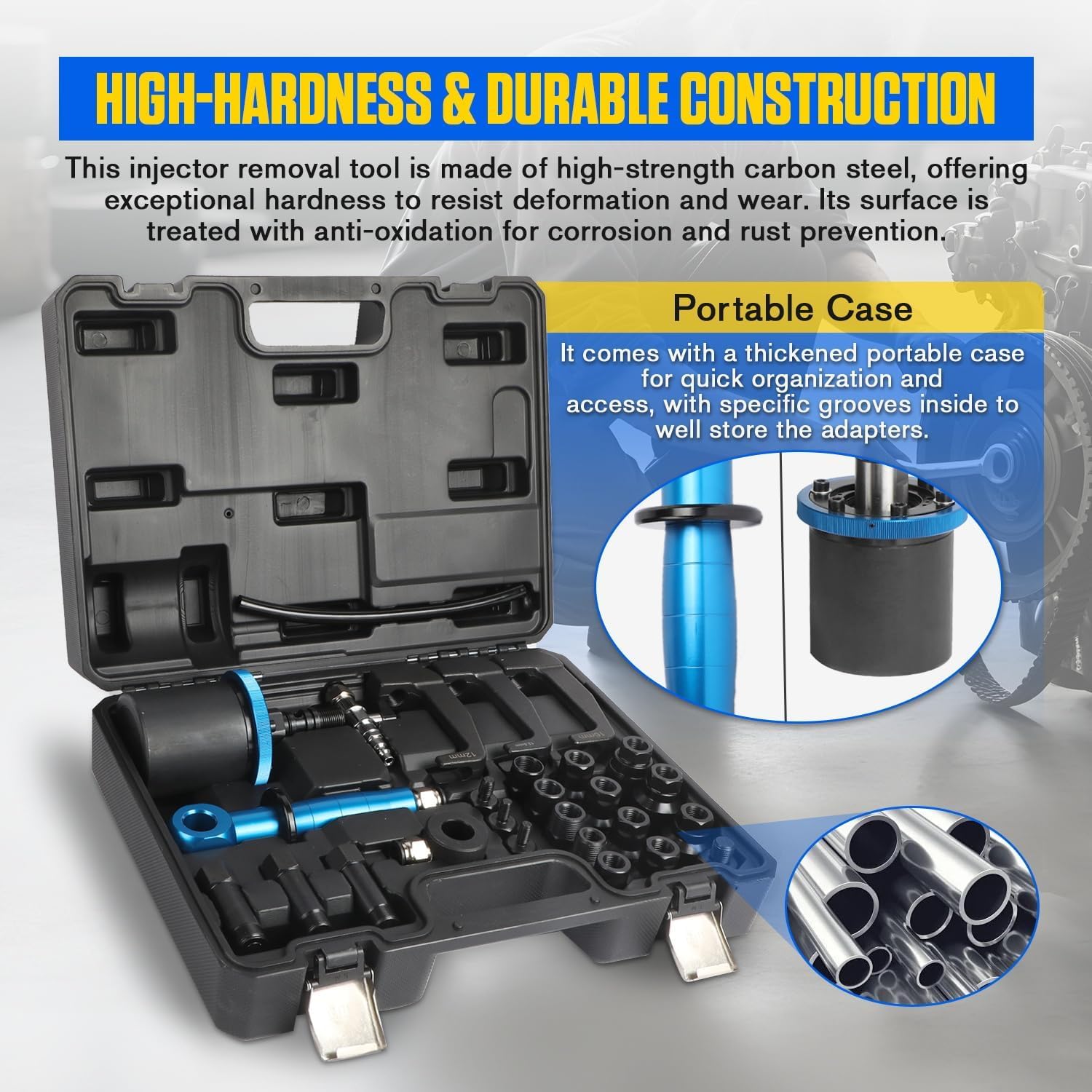 HEYOUTH Kit Estrazione Iniettori Diesel Pneumatico 26 Pezzi​​ con Adattatori Universali – Compatibile for Bosch/Delphi/Denso/Siemens