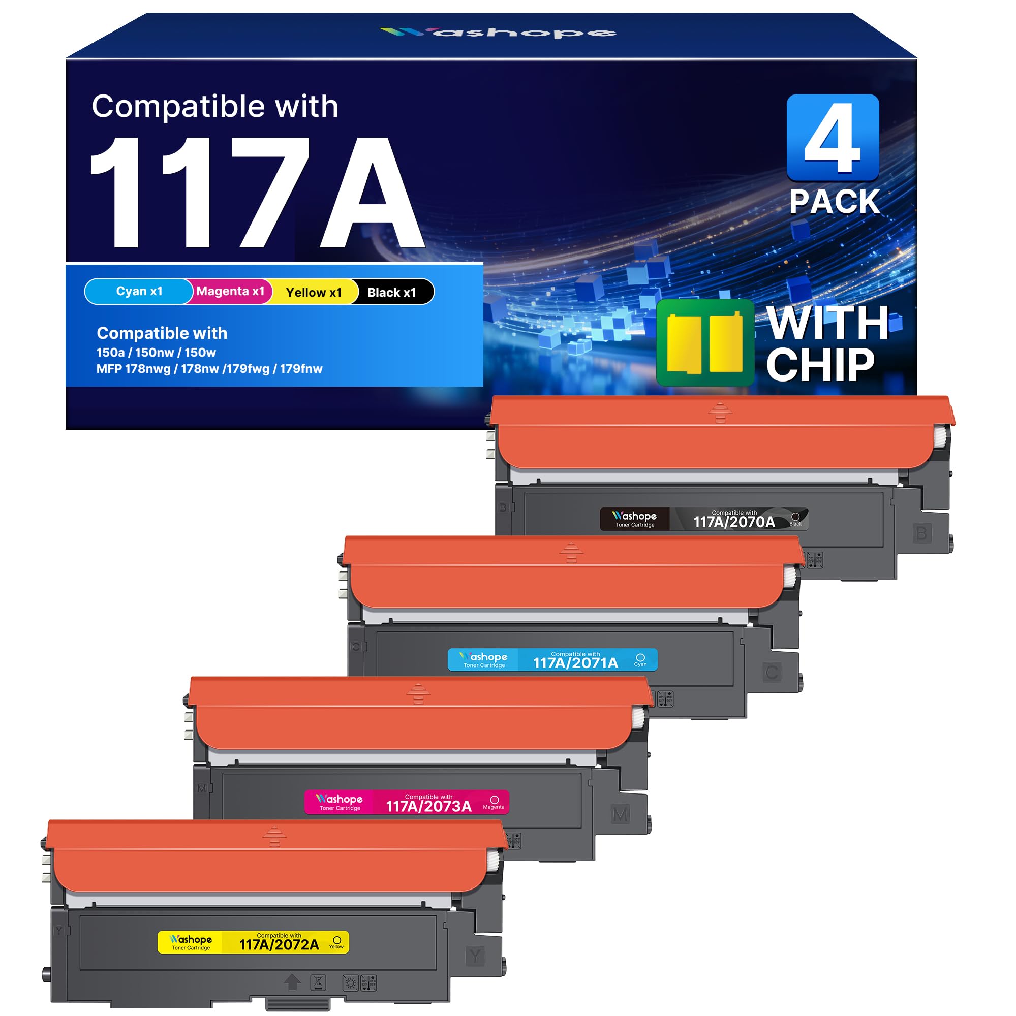 117A MFP 179fwg Toner Kompatibel für HP 117A für HP Color Laser MFP 178nwg | Kompatibel für HP Color Laser 179fwg Toner 178nwg 178nw 150nw 150a 179fnw 178nw 150a W2070A W2071A W2072A W2073A (4er-Pack)