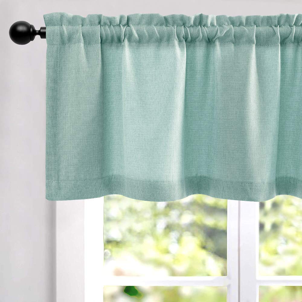 jinchan Valance Curtains Kitchen Valance for Windows Faux Linen Textured Valance for Living Room 16 Inch Room Darkening Window Valances Farmhouse Valance Window Treatment Rod Pocket 1 Panel Blue