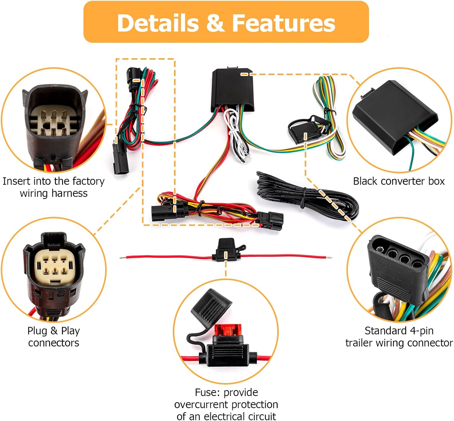 WeiSen 4-Pin Trailer Wiring Harness with Plug & Play Connector for Trailer Taillight & Brake Turn Signal Compatible with Jeep Cherokee 2019-2023