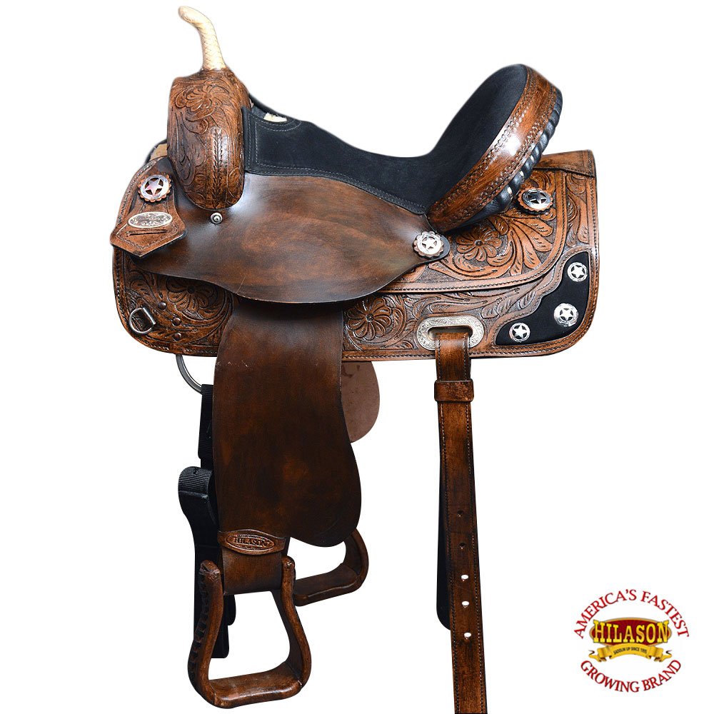HILASON Western Horse Saddle American Leather Treeless Trail Barrel | for Horses
