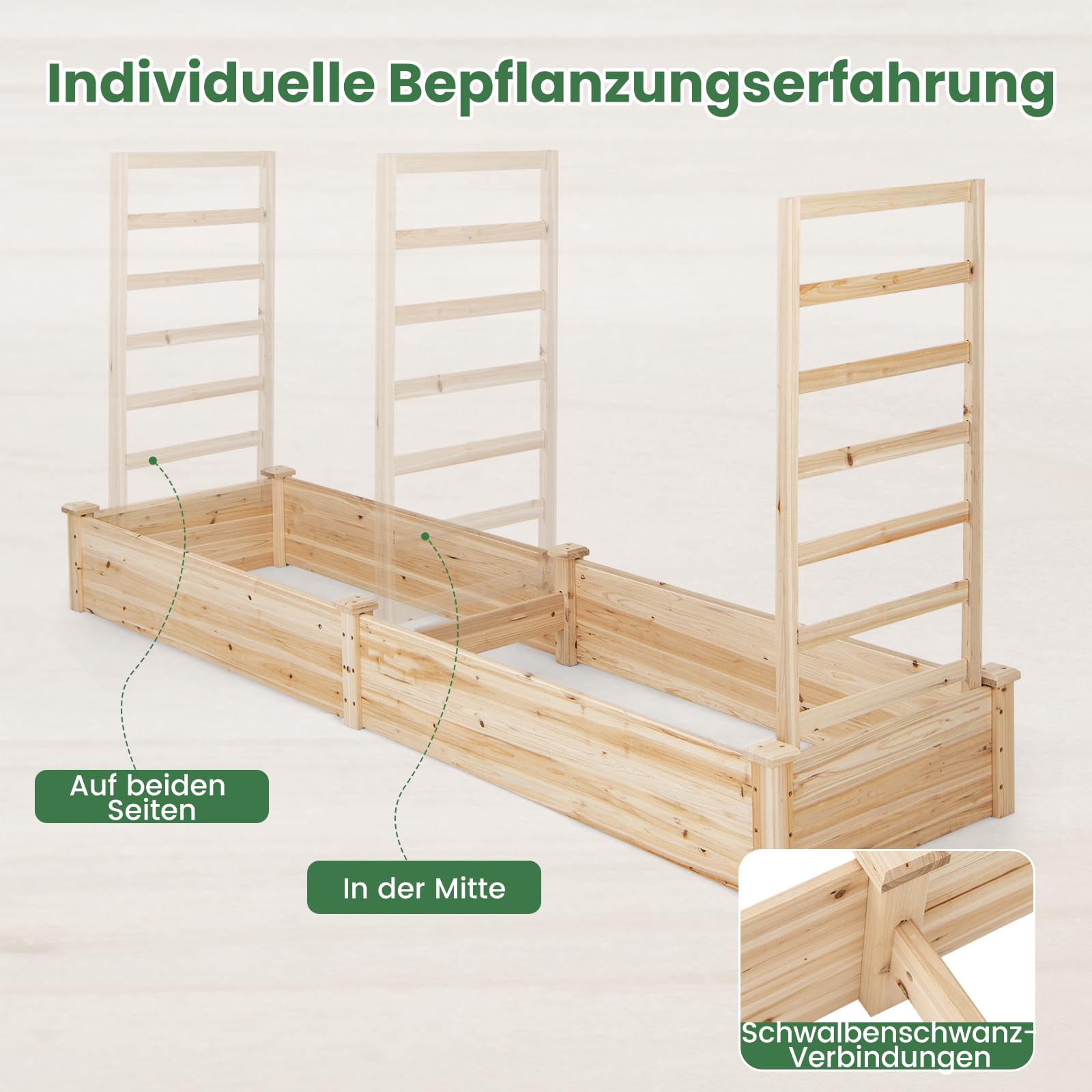 RELAX4LIFE Jardinera con enrejado, jardinera con enrejado, jardinera con ayuda para enredaderas, caja de madera, enrejado de jardín para plantas trepadoras, macizos de flores para jardín, natural (235