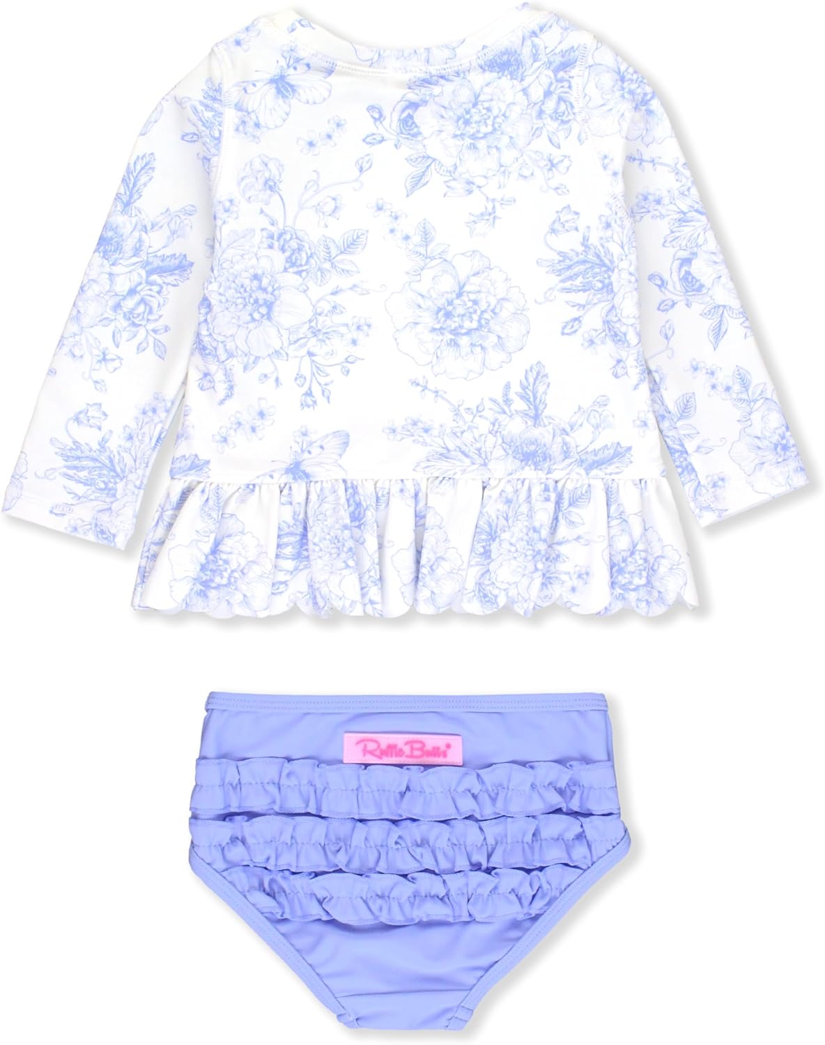 RuffleButts Baby/Toddler Girls Scalloped Long Sleeve Rash Guard 2-Piece UPF50+ Sun Protected Swimsuit - Image 4