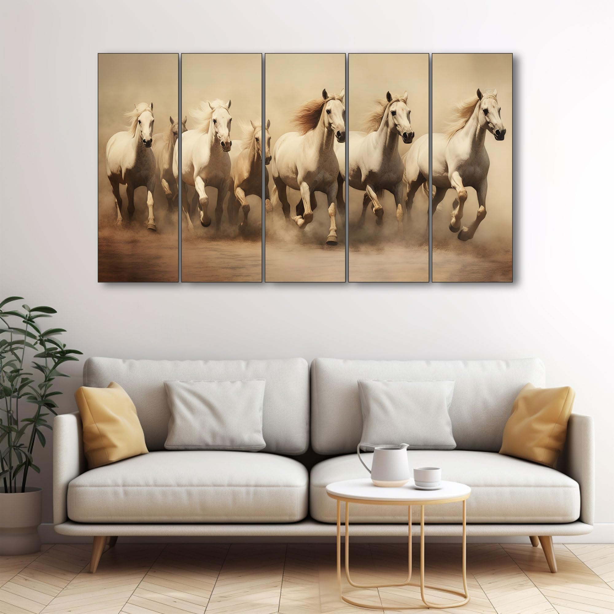 Running Horses Wall Art - Vastu Painting with Wooden Frame -14 Running Horses Wall Art - Vastu Painting with Wooden Frame -14
