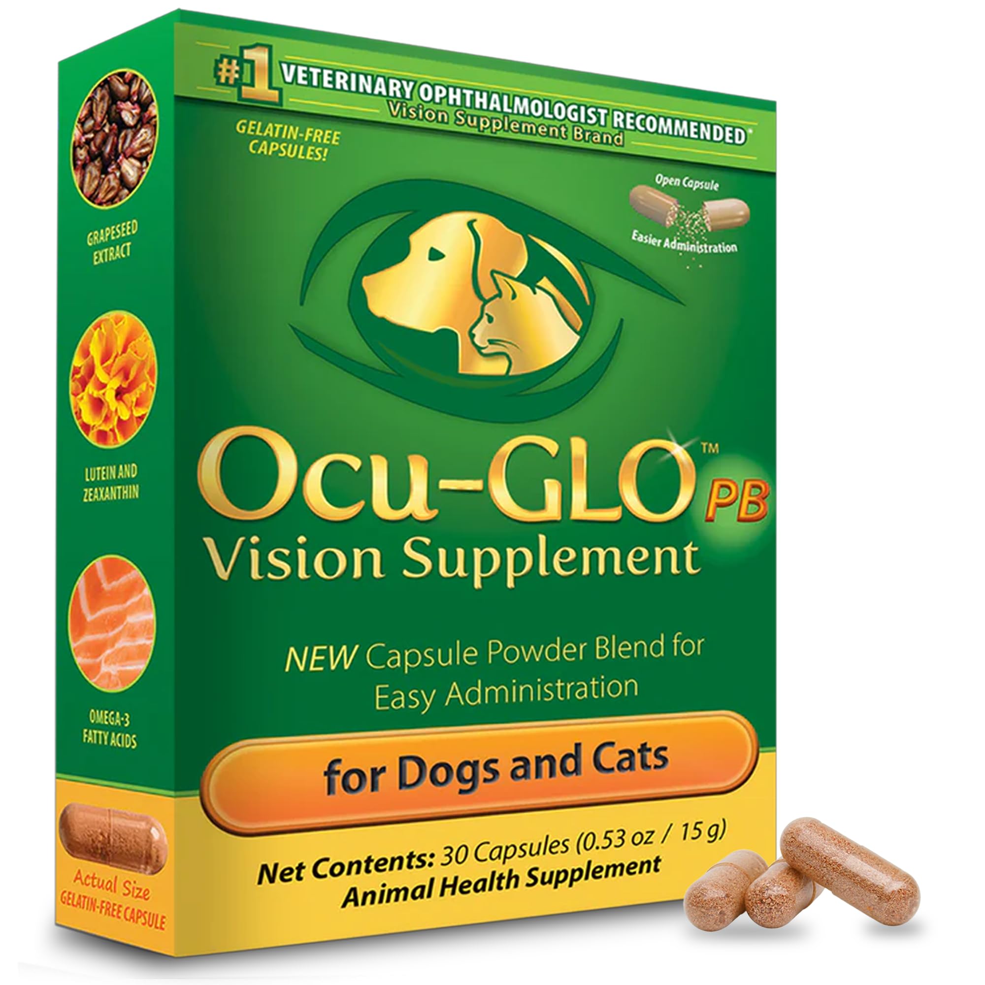 Ocu-GLO pb per i Piccoli Cani e Gatti Vision supplemento - Supporto Eye for Dogs Facile da amministrare w/luteina, Omega-3 acidi Grassi e antiossidanti Aggiungere Direttamente al Cibo