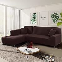 Vista 2 de NAISI Funda para sofá en forma de L, 2 piezas, funda elástica suave con 2 fundas de almohada, protector de muebles, fundas para sofá seccional de 3