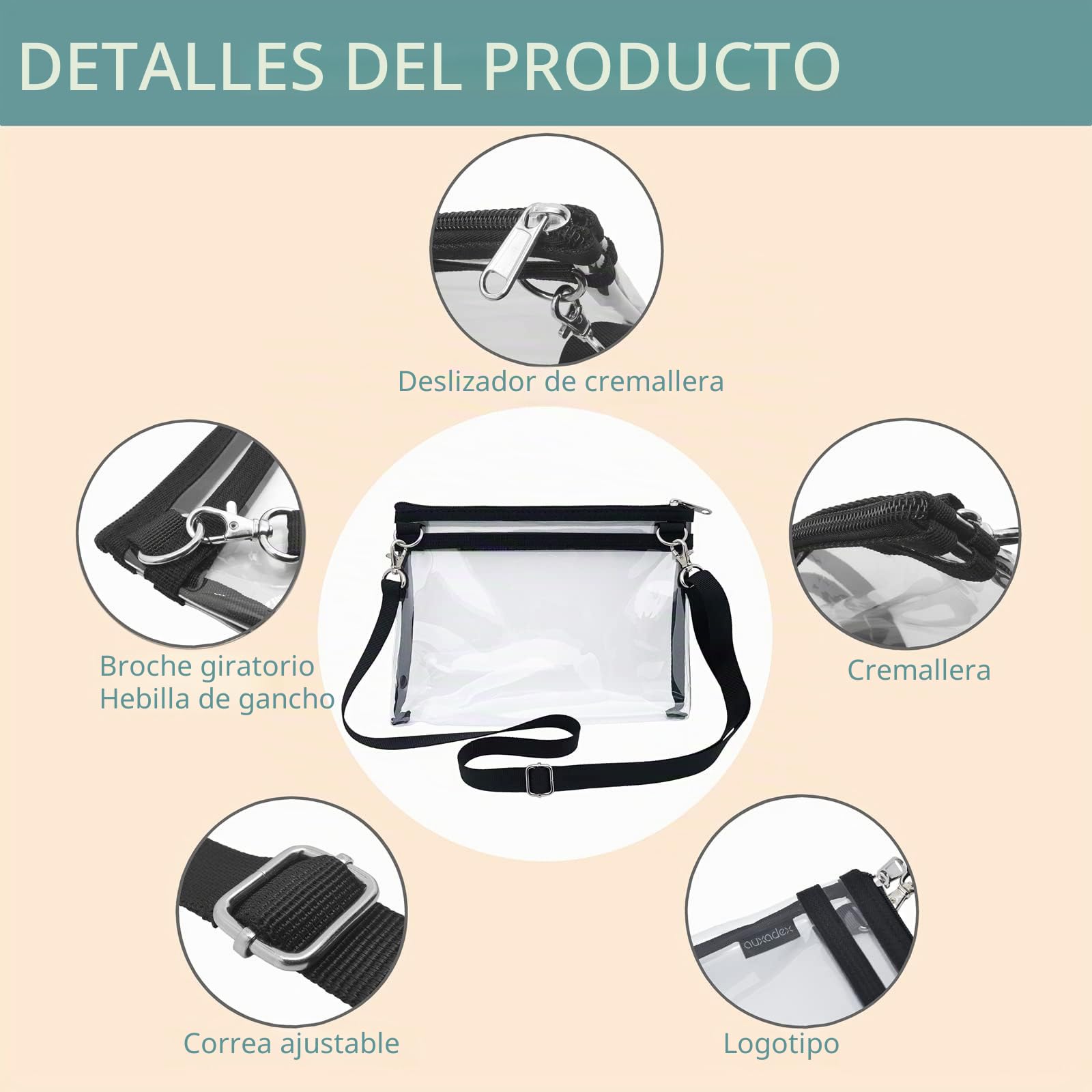 Bolsa cruzada transparente de PVC aprobada por el estadio, bolsa de hombro transparente para gimnasio, bolso transparente, correa de hombro ajustable, para fanáticos de los deportes y viajeros