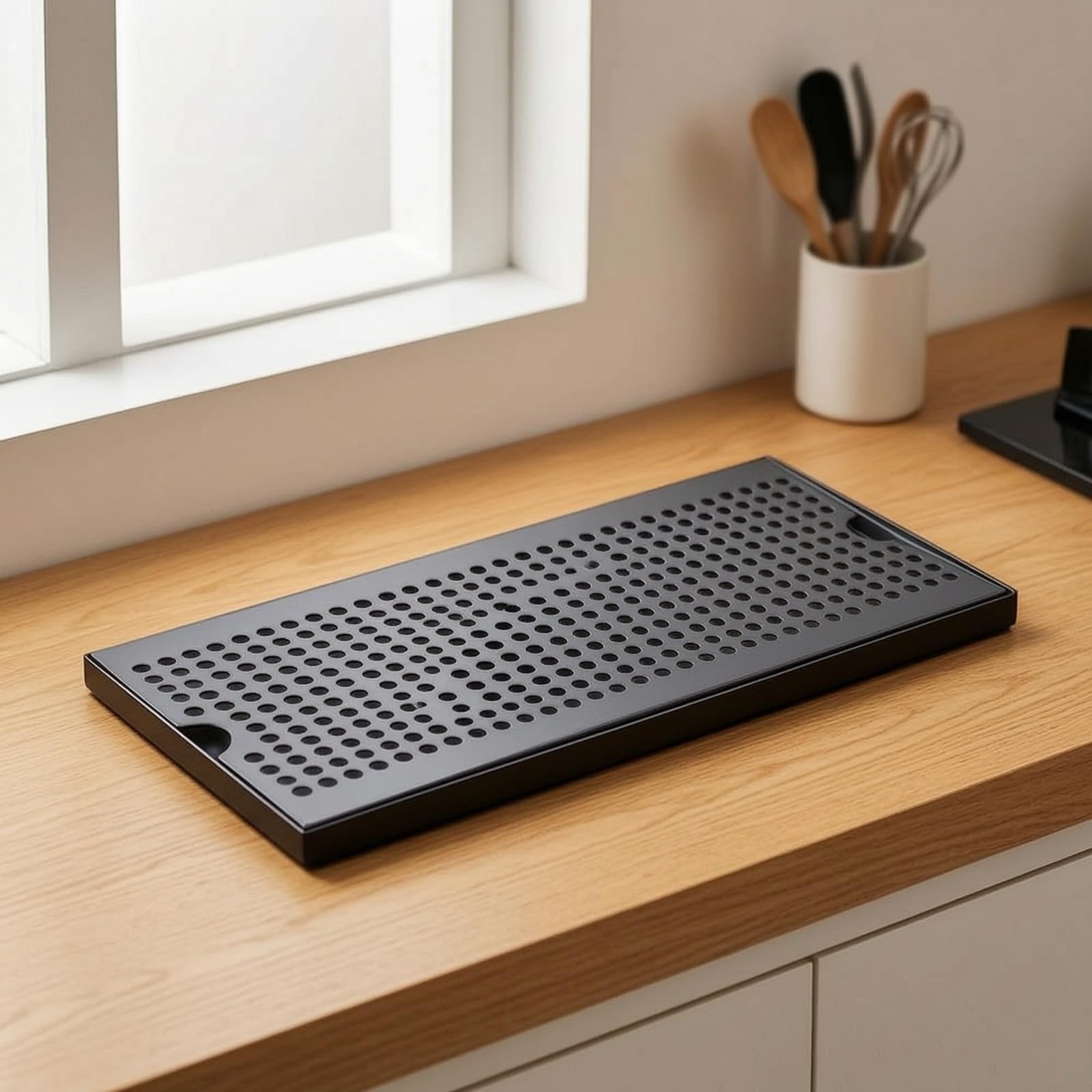 Plateau avec Grille Perforée Petit Plateau Égouttoir Compact Égouttoir à Vaisselle avec Bac à Gouttes pour Comptoir, 40 X 17,5 X 1,5 Cm