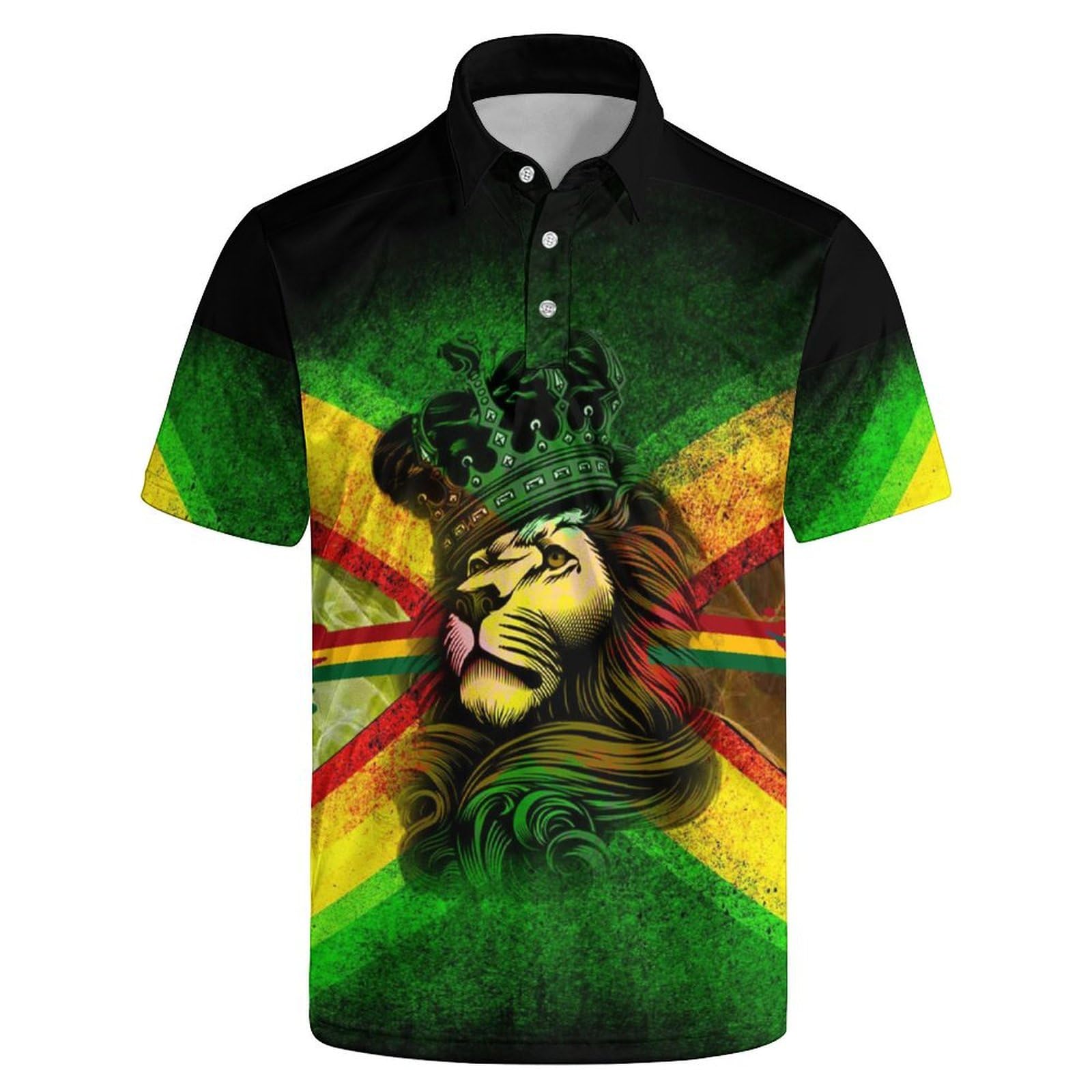 Jamaican Flag Lion Polo Shirts for Men Rasta Funny Golf Shirt Short Sleeve Jamaica Golf Polo Shirts Gifts Sport Shirts M