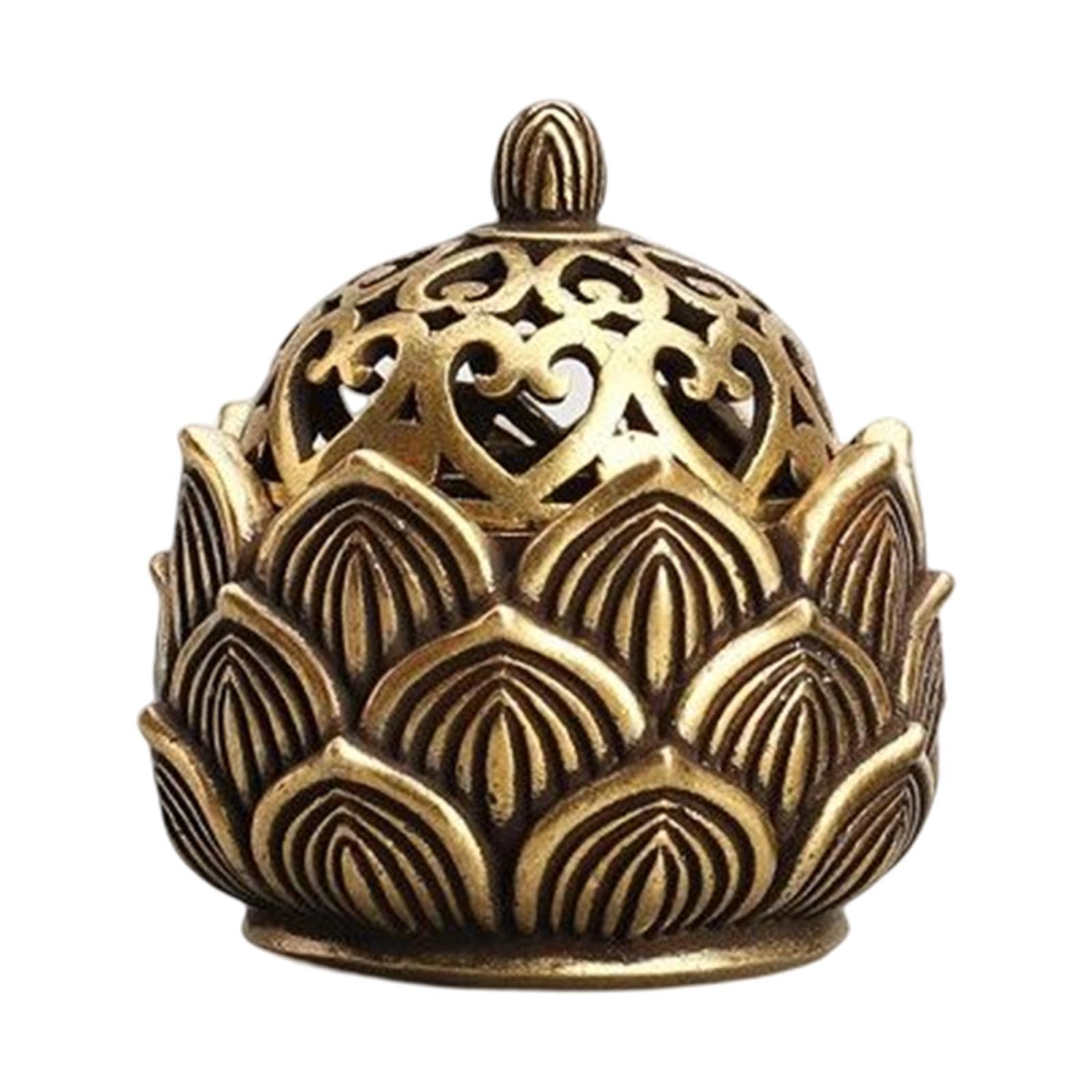 ALCXAZS Delicate Flower Shaped Incense Burner Holder Bowl Meditation Enhancing Relaxation In Any Room Atmosphere Incense Burner Holder Bowl Stick, Bronze, 4.4x3.1cm