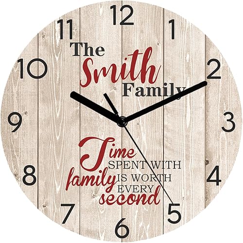 Reloj de pared con nombre de familia de 11.6 pulgadas, reloj de pared personalizado, fácil de leer, relojes rústicos, funciona con pilas, reloj de