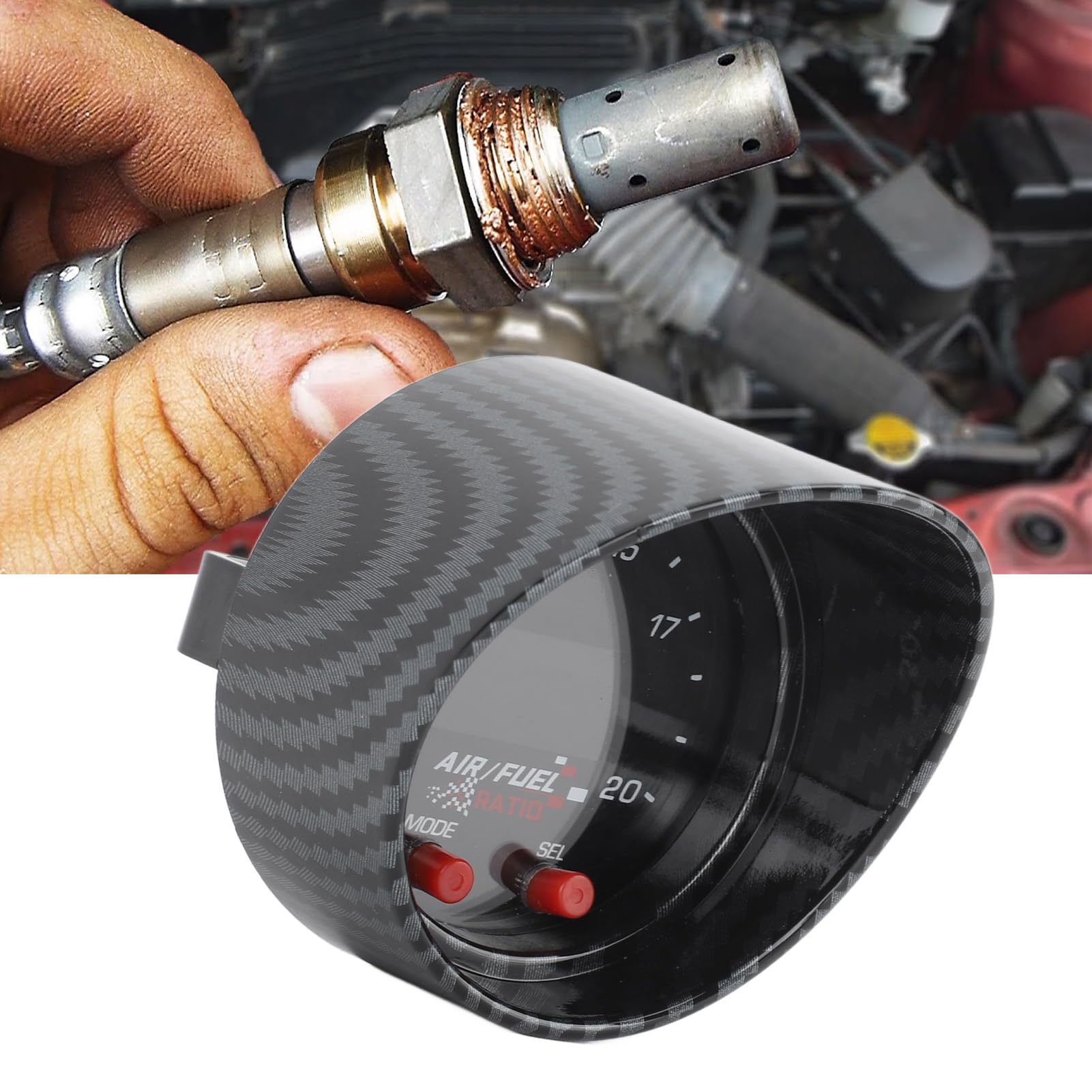 Kit Manometro UEGO a Banda Larga 30-0300 Display Rapporto Carburante Aria 52mm Indicatore di Controllo Sensore UEGO AFR a Banda Larga con Oscuramento Automatico