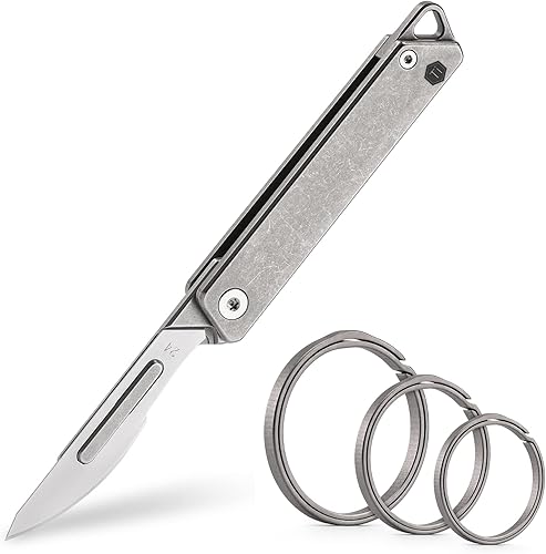 KeyUnity Paquete de cuchillos plegables de titanio KK02 y llavero plano de titanio KA19