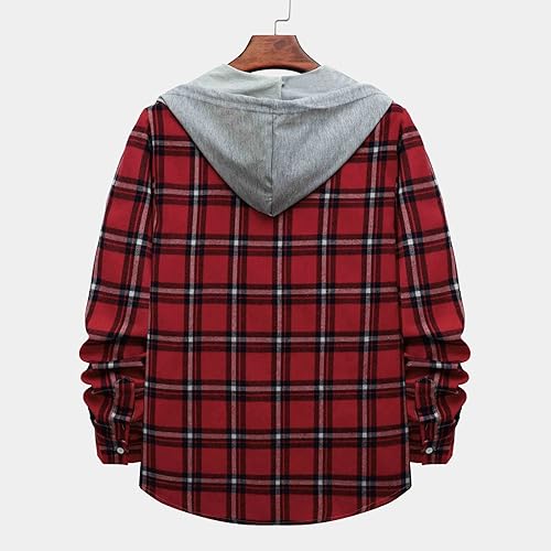 Miniatura 3 de EELHOE Men's Button Down Plaid Hooded Shirts Jackets Trendy Long Sleeve Autumn Winter Tops Lightweight Classic Fit Hoodies