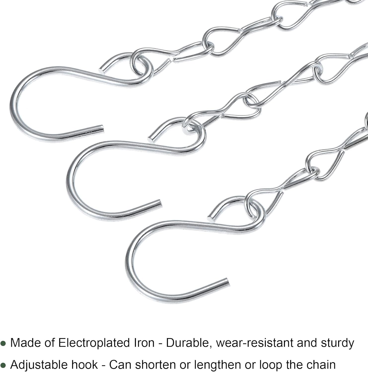 YOKIVE Hanging Chains, 3 Point Holder Adjustable Extension Chains with 2 Size S Hook, Great for Flower Pots, Plant Basket, Lantern (Silver, 12.99-Inch)