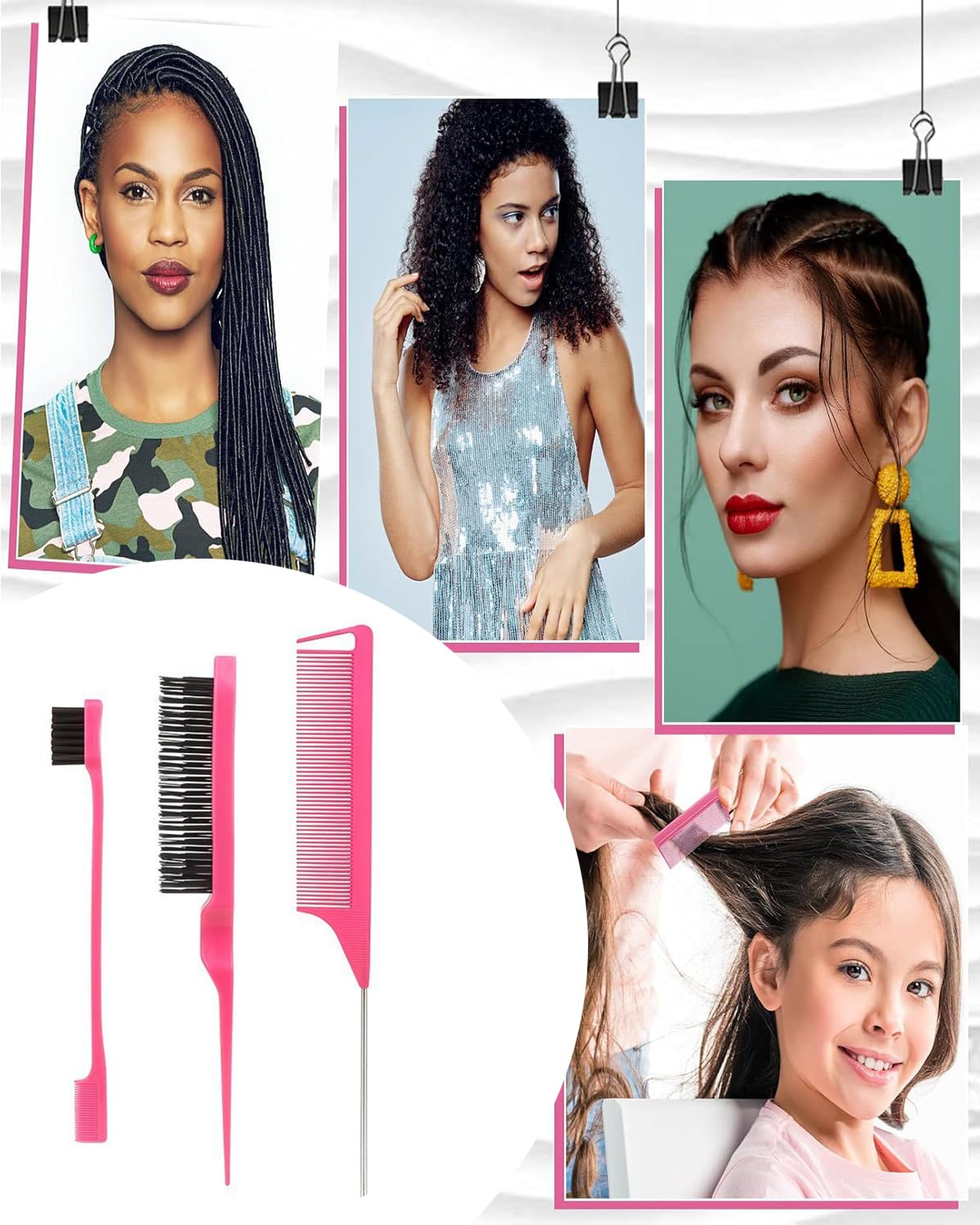 Comb Set, Diffuser for Curly Hair, Hair Diffuser, Hair Stylists Professional Styling Comb Set, Diffuser Hair Dressing Styling Tool Usage at Home to Acheive Curl Defination (Rose Red) - Image 6 thumbnail