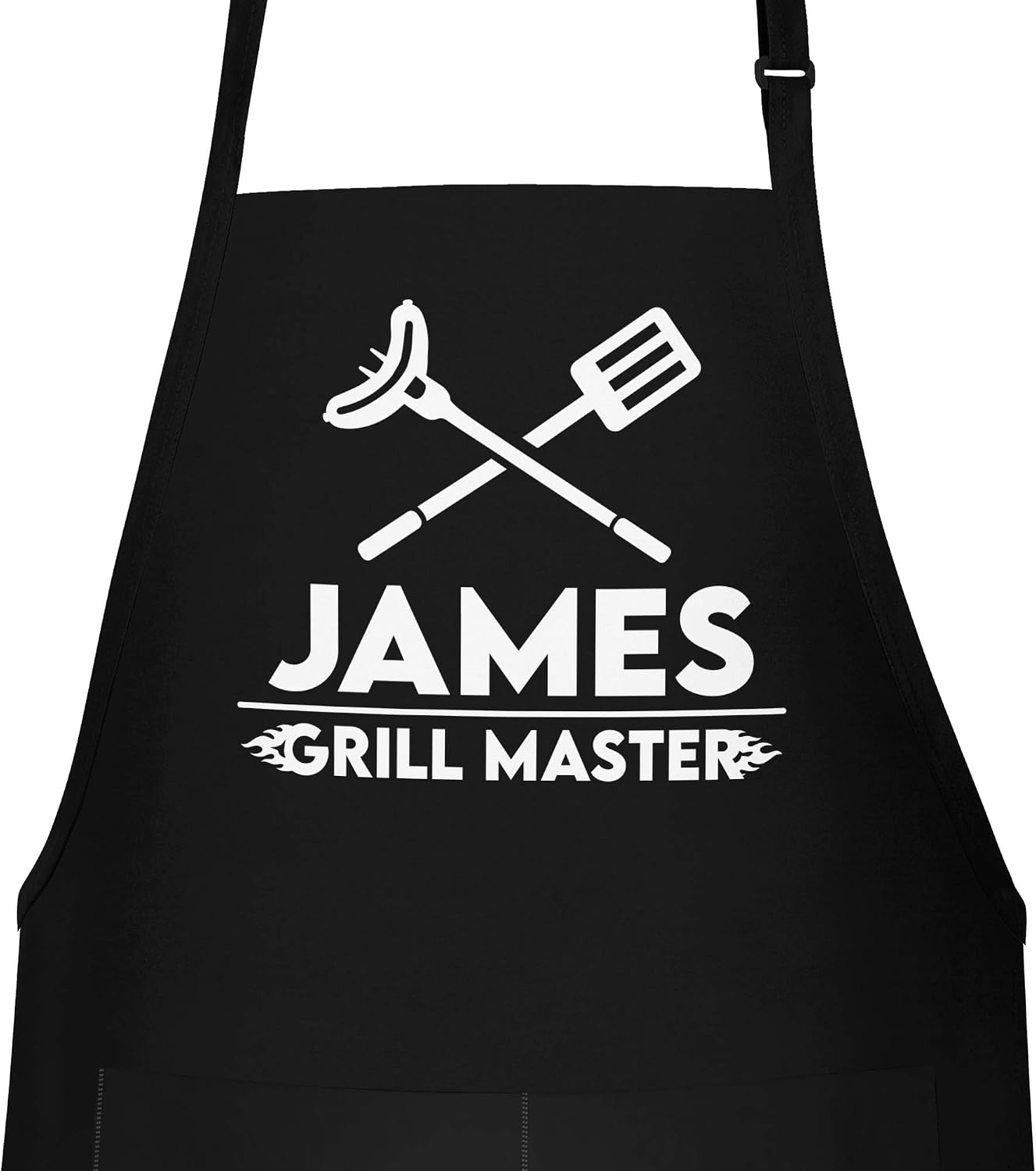 Apron For Men - Customized With Name, Grill Master - Personalized Gift For Dad - Adjustable Size Fits M-3XL - BBQ Apron with 2 Pockets - Grill Gift for Men (GrillMaster Design)