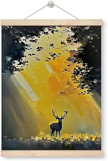 WDSXWH Forest Deer Canvas Wall Art Decor, Golden Sunlight Landscape Oil Painting Artwork, Nature Wildlife Hanging Poster for Living Room Bedroom Cabin Home Decor 12x16 Inch