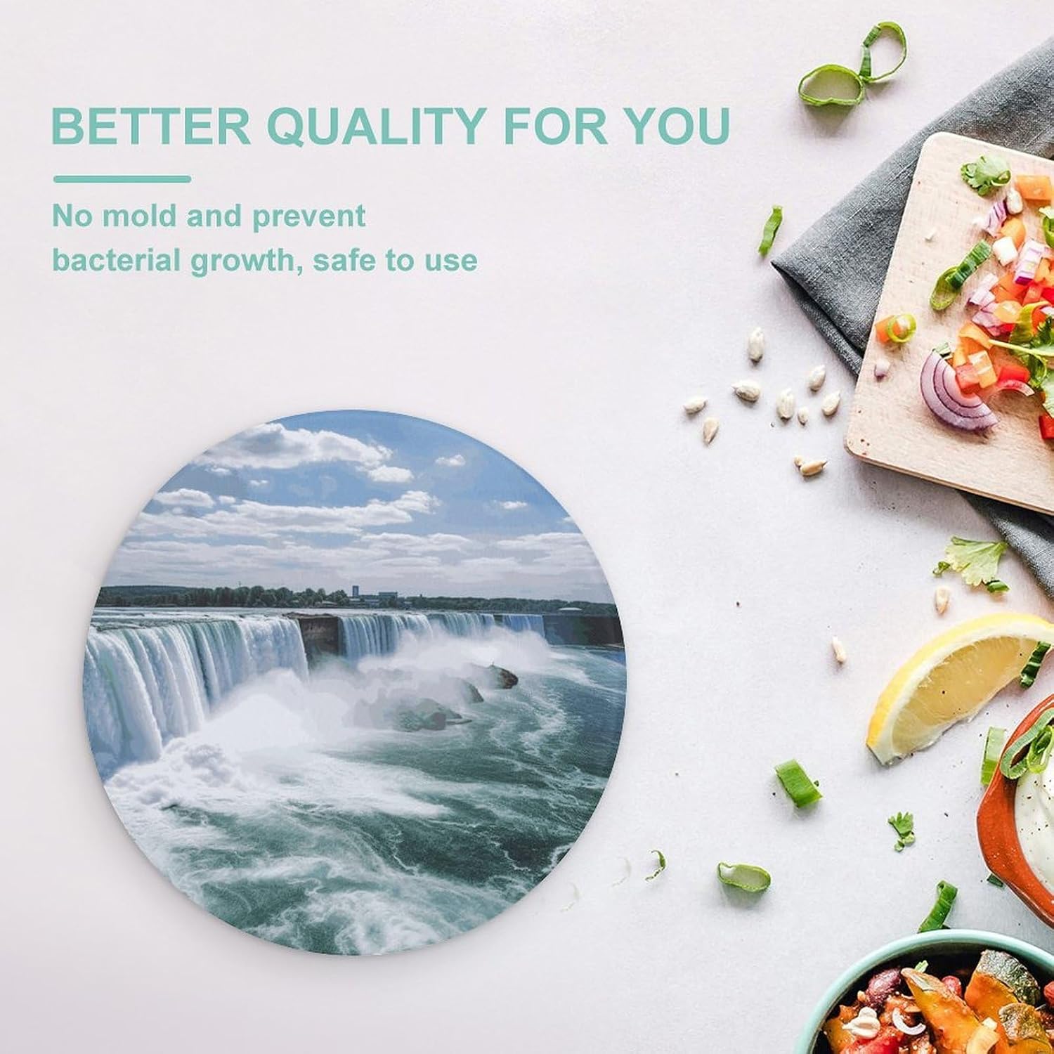 Niagara Falls Cutting Board Portable Small Chopping Boards Tempered Glass Kitchen Counter Protector Non-Slip Round Charcuterie Boards Mat for Bar Cheese Board