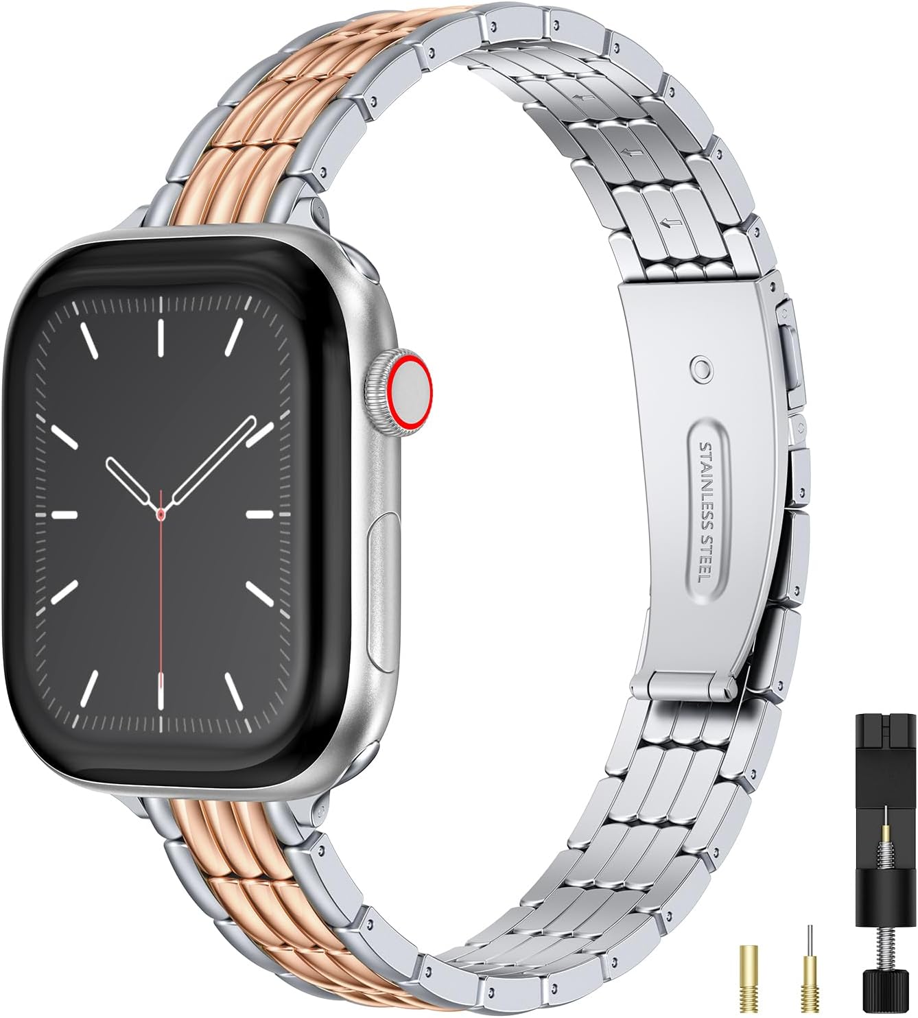 Wearlizer Slim Metal Band Compatible with Apple Watch Bands for Women 40/38/41/42/44/45/46/49mm, Dressy Stainless Steel Strap Gold Silver Bracelet for iWatch Series 11 10 9 8 7 6 5 4 SE/Ultra 3 2 1