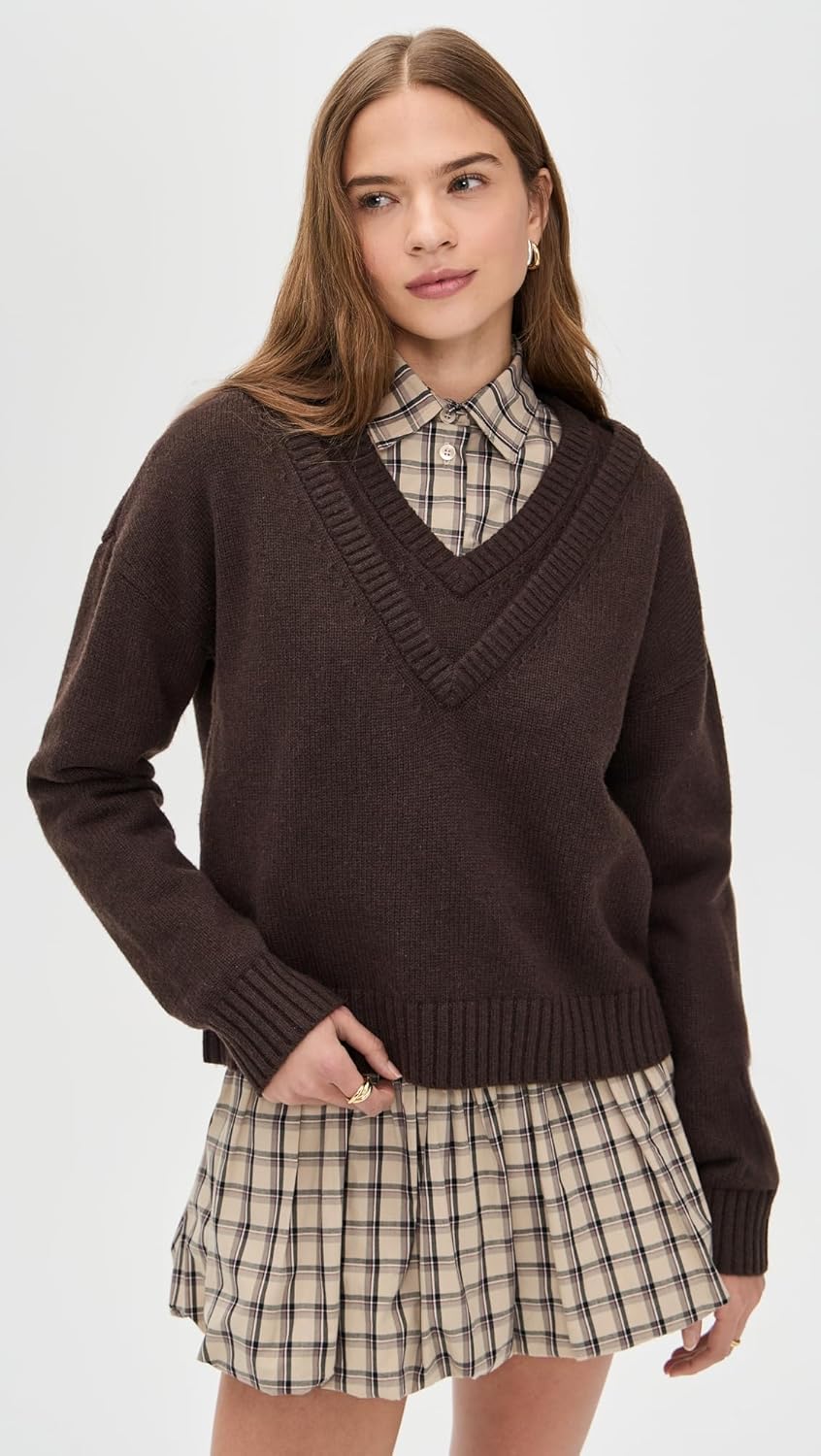 LE BOP Women's Double V Neck Pullover Sweater - Image 2