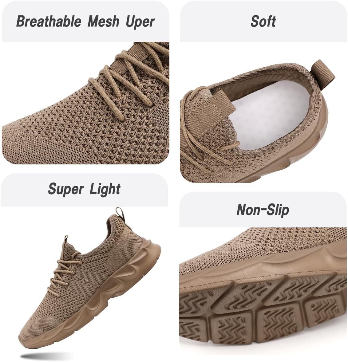 Womens Running Shoes Lightweight Breathable No Slip Sneakers Gym Athletic Workout Casual Sports Walking Tennis Shoes Brown 8 - Image 3
