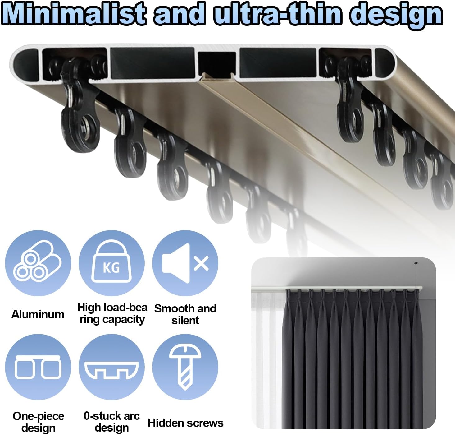 Heavy Duty Double Row Curtain Track - Silent Aluminum Alloy Ceiling Drape Set for Living Room, Bedroom, Hospital - Easy Install - Champagne Color, 2.9m (9.5ft)