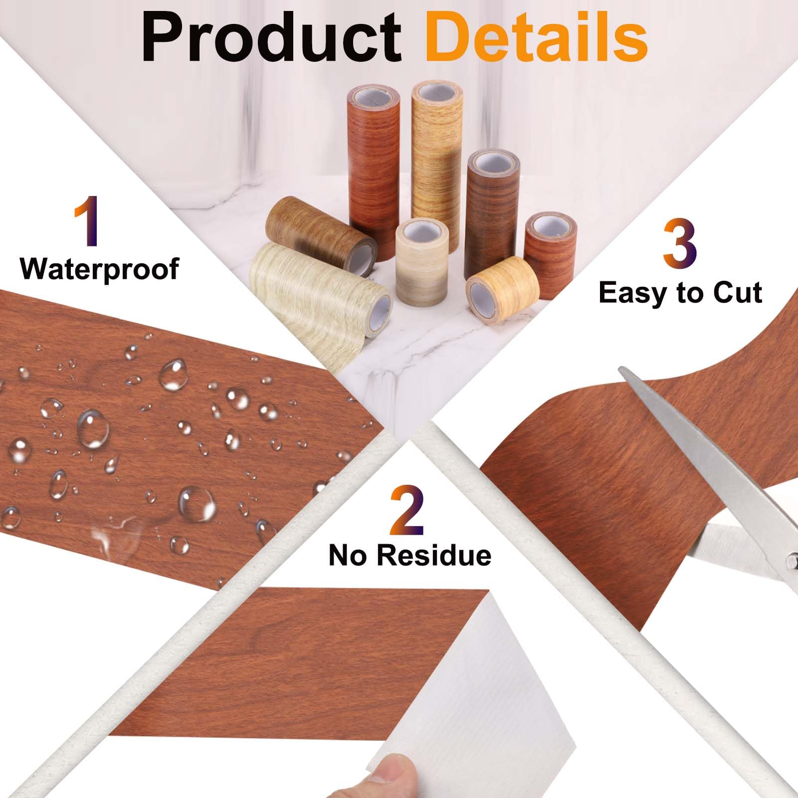 PATIKIL Cinta De Madera 12cm x 10m, Cinta Autoadhesiva De Textura De Madera Parche De Efecto De Madera Realista Para Muebles Gabinetes Pisos Paredes, Marrón Rojizo