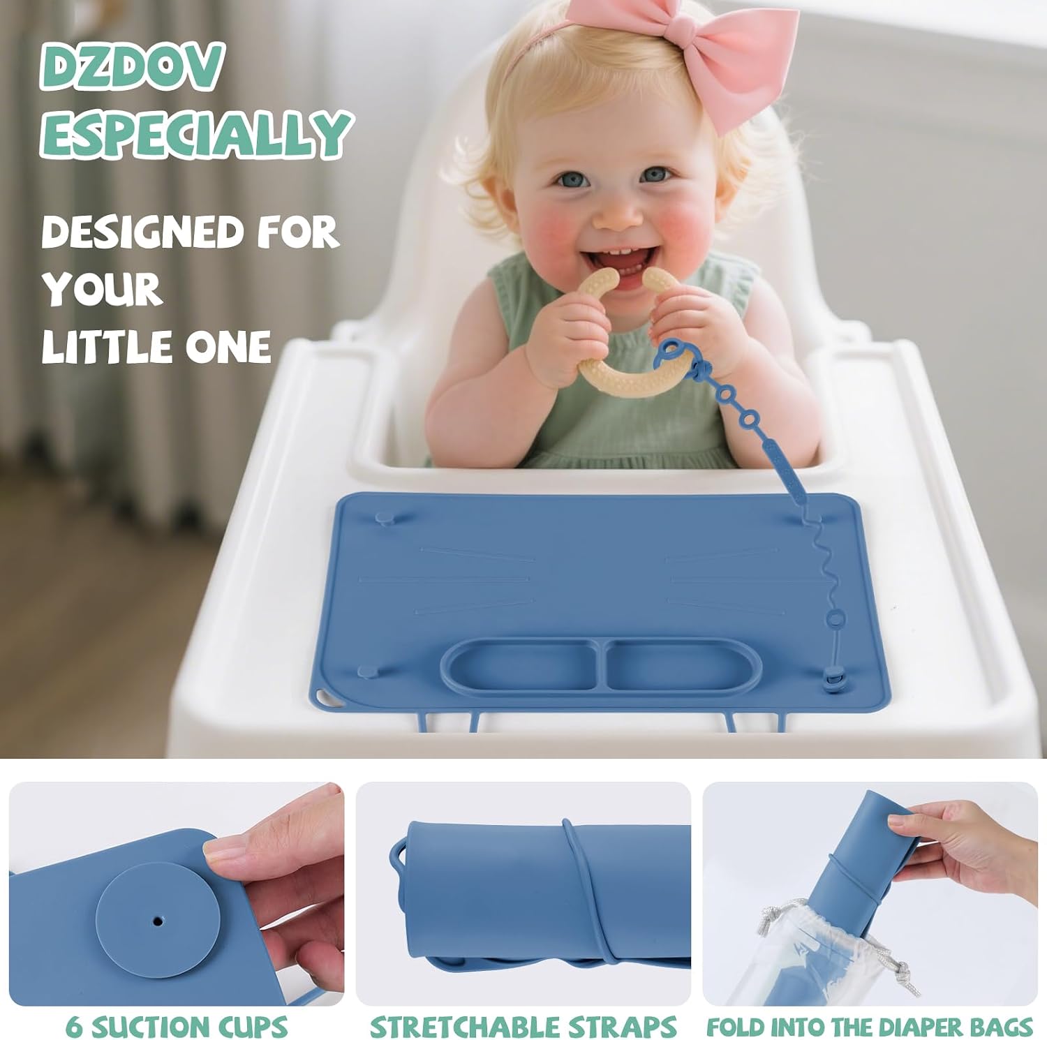 Non-Slip Silicone Placemat for Toddlers: 6 Stronger Suction Cups - Stay in Dining Table（2 Pack）