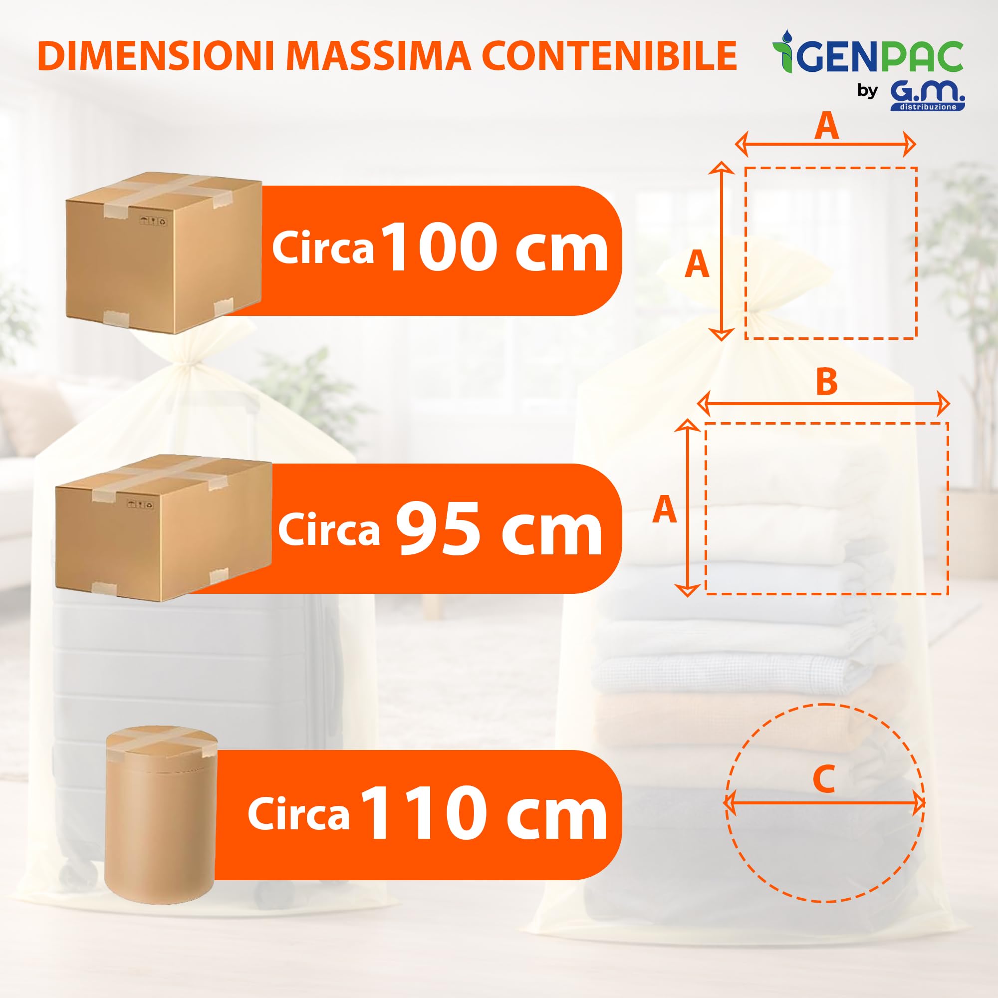 GM – 20 Sacchi Trasparenti in PE 120×130 cm Spessore 80 Micron, Buste Extra Capienti Resistenti per Conservazione Oggetti, Traslochi, Magazzino, Cantina e Garage, Bocca Aperta da Annodare