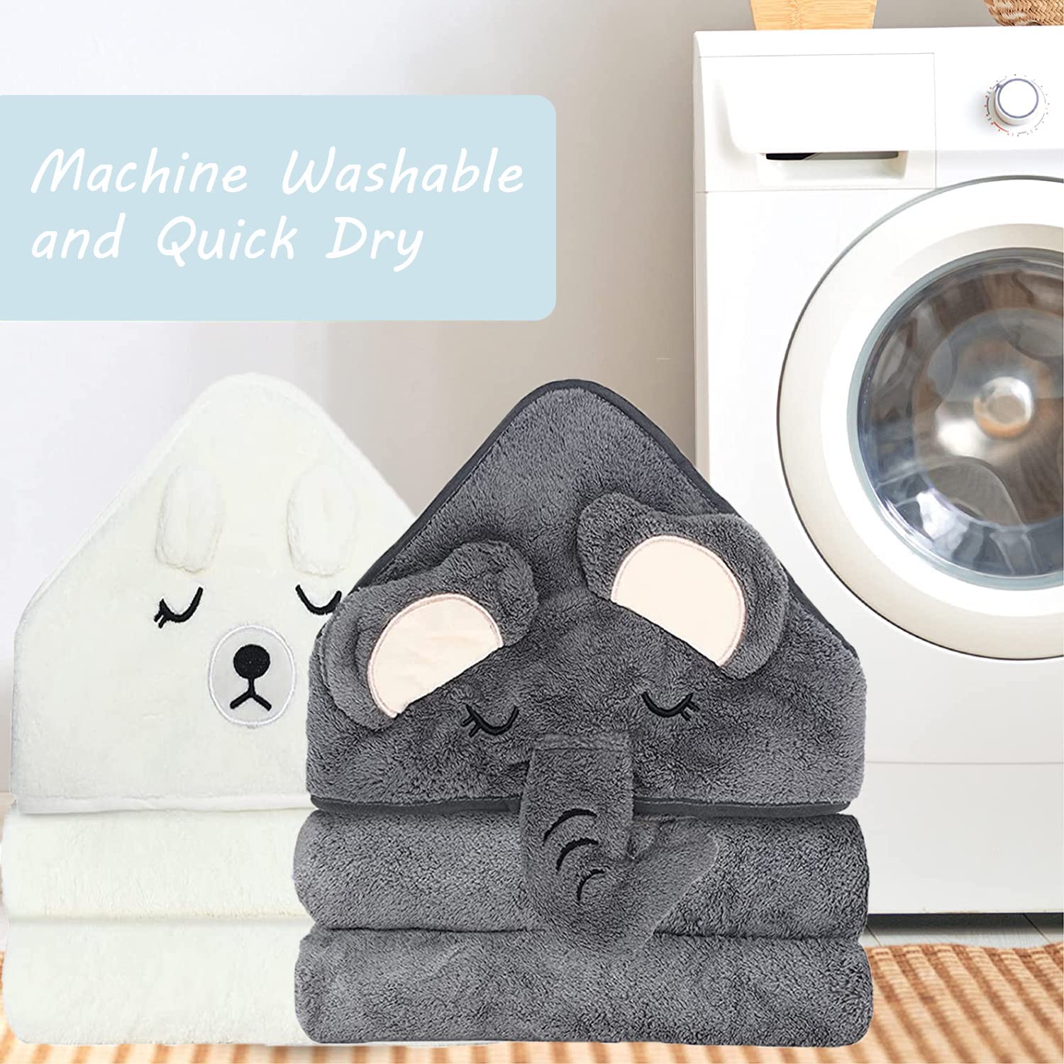 2 pièces Cape de Bain Bébé à Capuche, 80 x 80cm Sortie de Bain Bébé Super Absorbante, Drap Serviette de Bain pour Bébé Nouveau-né, Cape De Bain 0-5 Ans