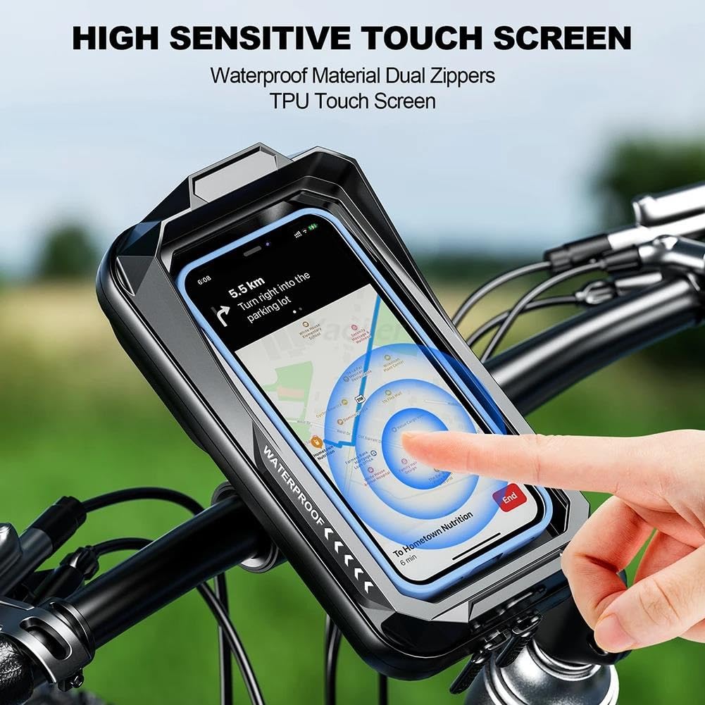 Soporte De Teléfono Moto Impermeable Porta Bicicleta 360° Universal Bolsa Anti-Temblor Pantalla Táctil Visera para 4.7"-7.0"(Fast Release Version)