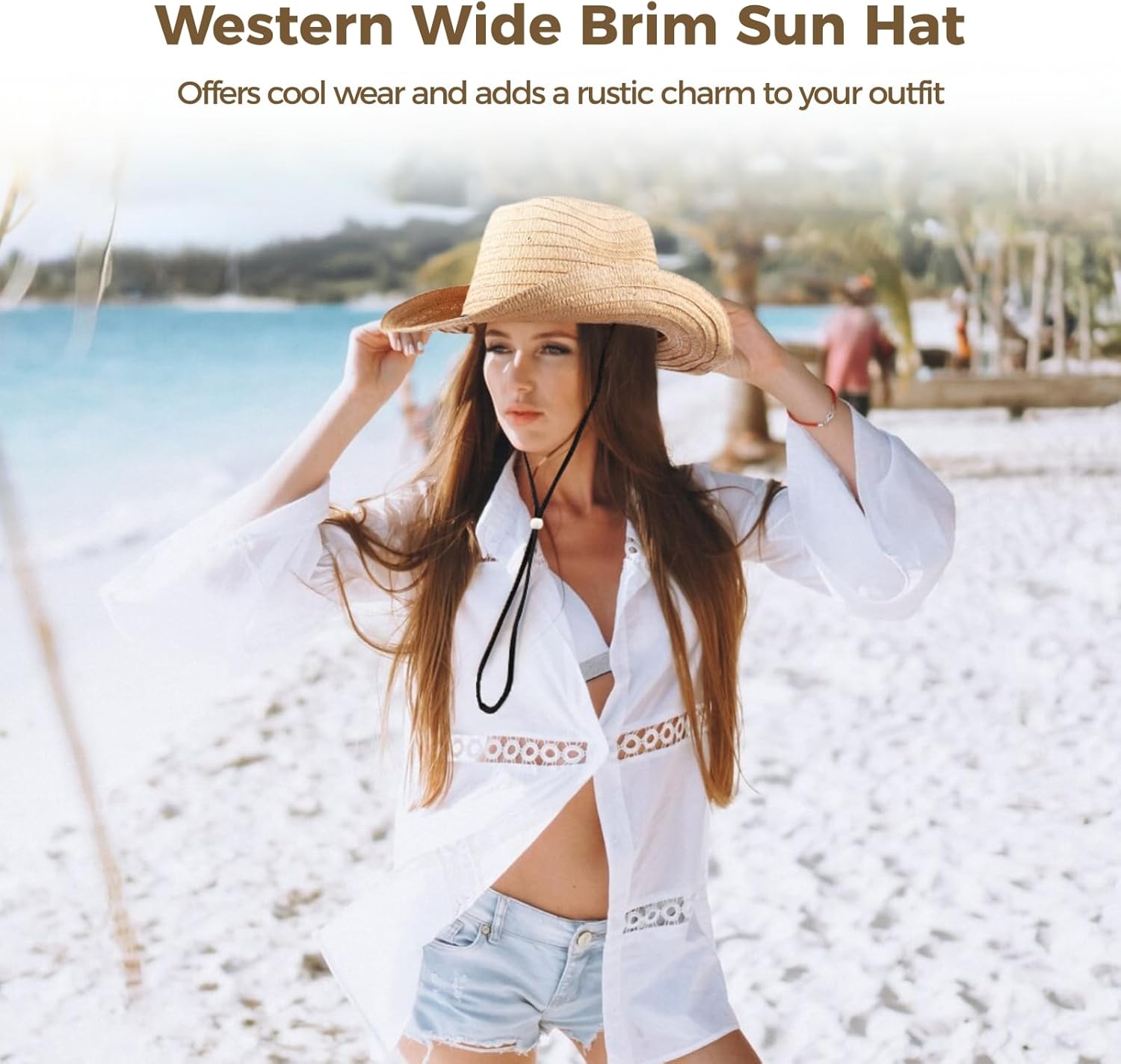 15 Pcs Straw Cowboy Hats, Western Wide Brim Hats for Men & Women, Unisex Cowgirl Hat, Sun Hats with Adjustable Chin Strap for Outdoor Activities, Themed Parties - Image 3