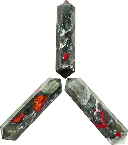 Miniatura 5 de Puntos de cristal de piedra de sangre africana, cristales curativos y piedras a granel, paquete de 3 cristales a granel de punto curativo de doble