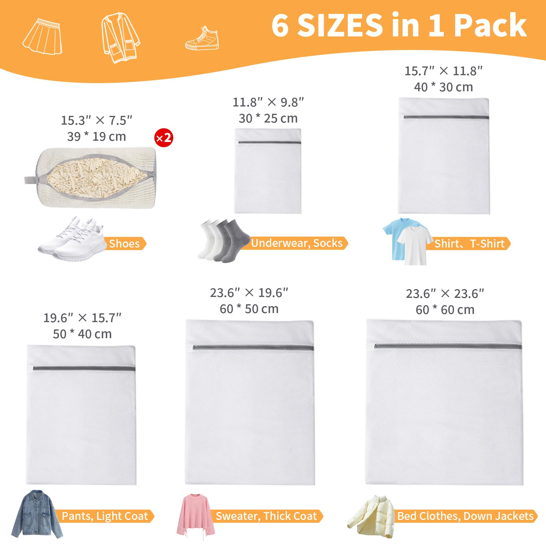 7-piece Reusable Laundry Bag and Shoe Cleaning Bag, 2 Upgraded Shoe Washing Machine Bag, 5 Sizes Sturdy Mesh Laundry Bag, Easy Clean for Underwear, Clothes, Pants, Shoes and Socks