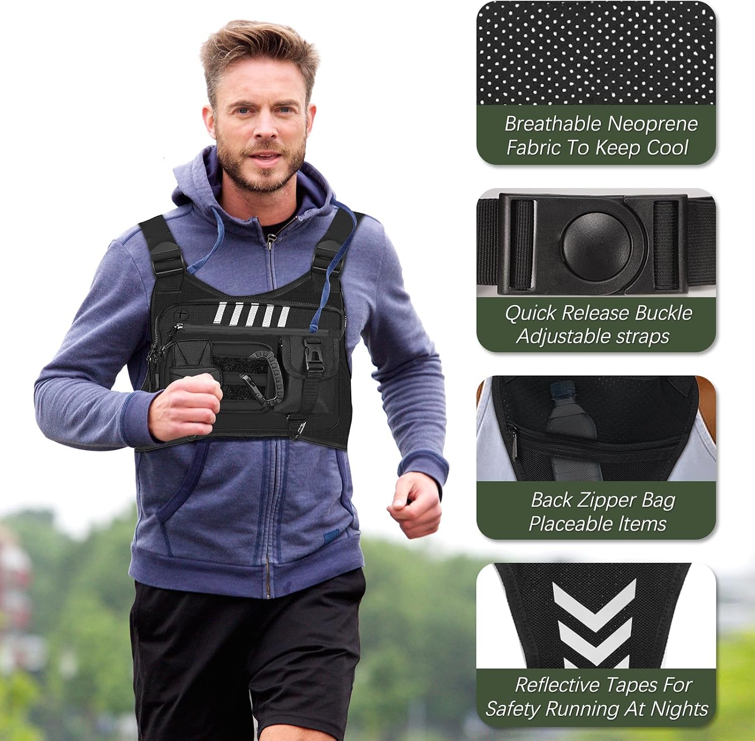 Chest Rig Running Vest for Men - Lightweight & Comfortable Tactical Vest with Quick Access Holster Gift, Water-Resistant & Breathable Design for Running, Hiking, and Outdoor Activities
