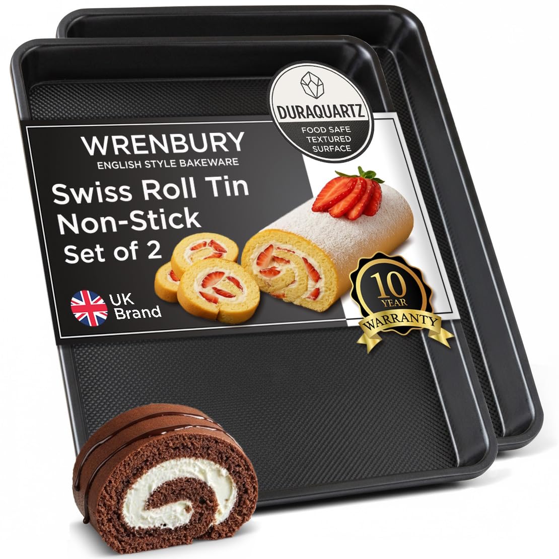 Wrenbury Swiss Roll Tin Set of 2 - Carbon Steel DuraQuartz Non-Stick Baking Tray for Roulade and Sponge - Large 39 x 27cm Oven Tray โ image 1