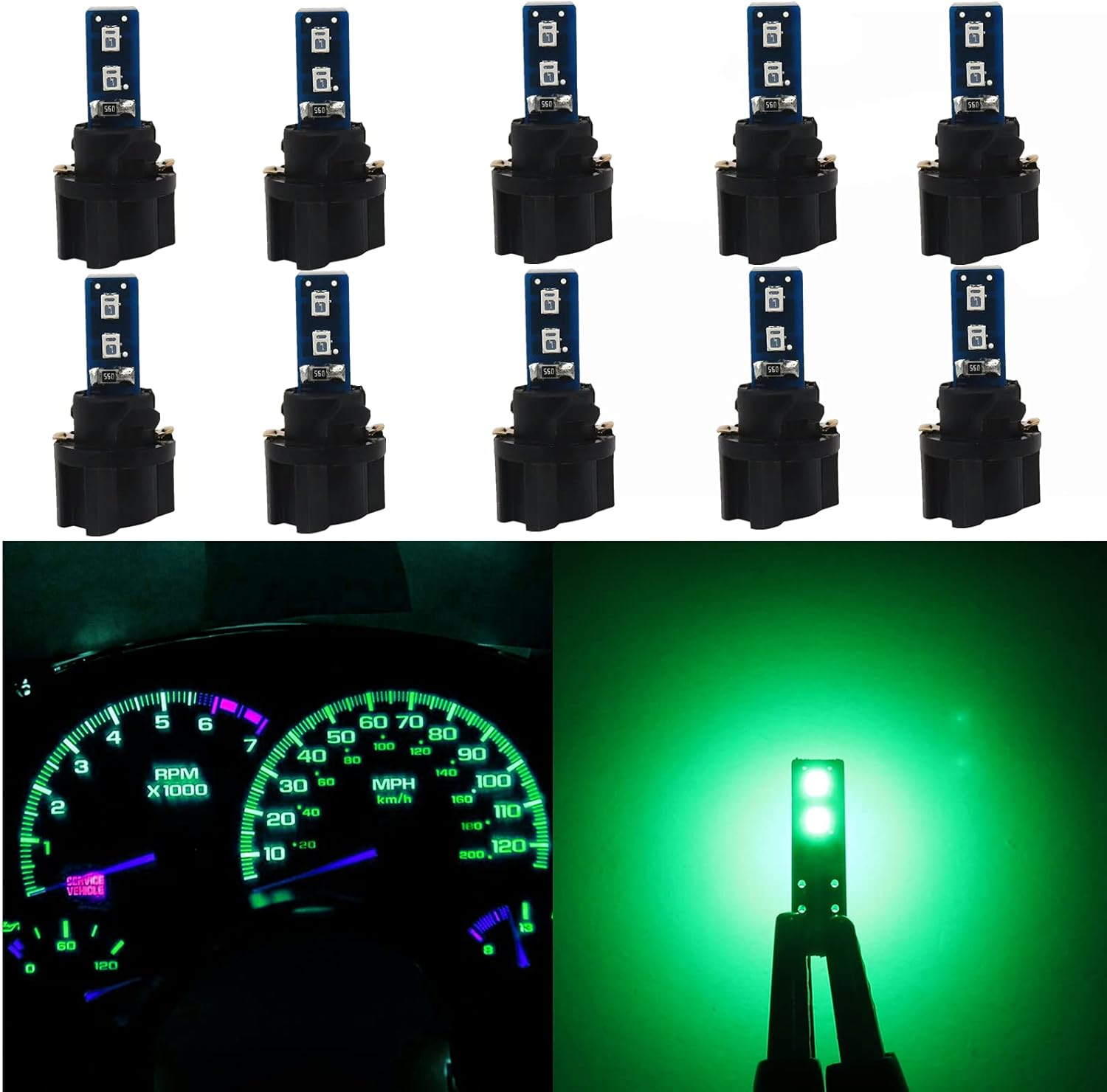 WLJH Bright Green T5 Dash Light Bulbs Car Instrument Panel