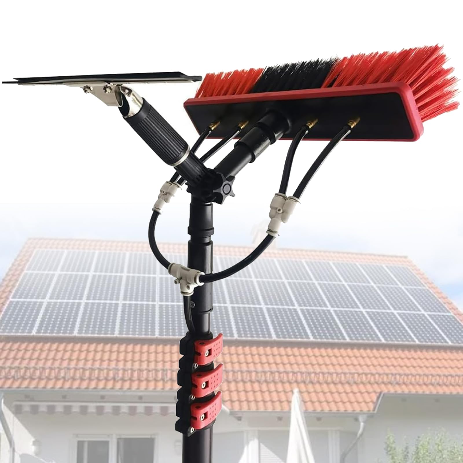 Professal Teles - Herramienta limpiacristales de agua de 24 pies con cabezal flexible, ideal para limpieza de ventanas del hogar, cabezal de cepillo extensible de 50 cm, alcance de 3,6 m