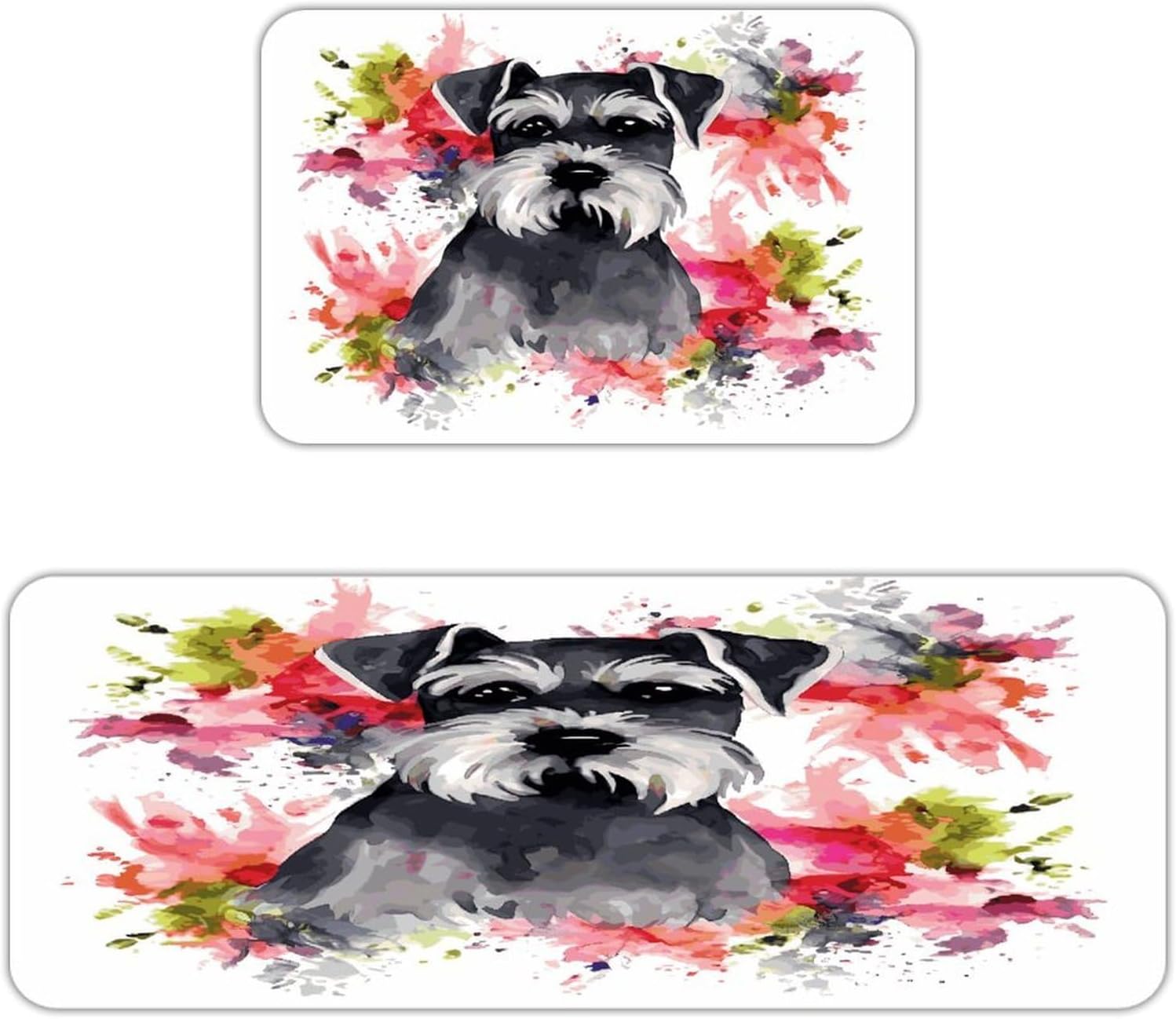Schnauzer Kitchen Mat Kitchen Rug Set | Kitchen Rugs Flannel Velvety Washable breathable Water Absorbent Soft ，kitchen utensils for Kitchen, Floor,Laundry